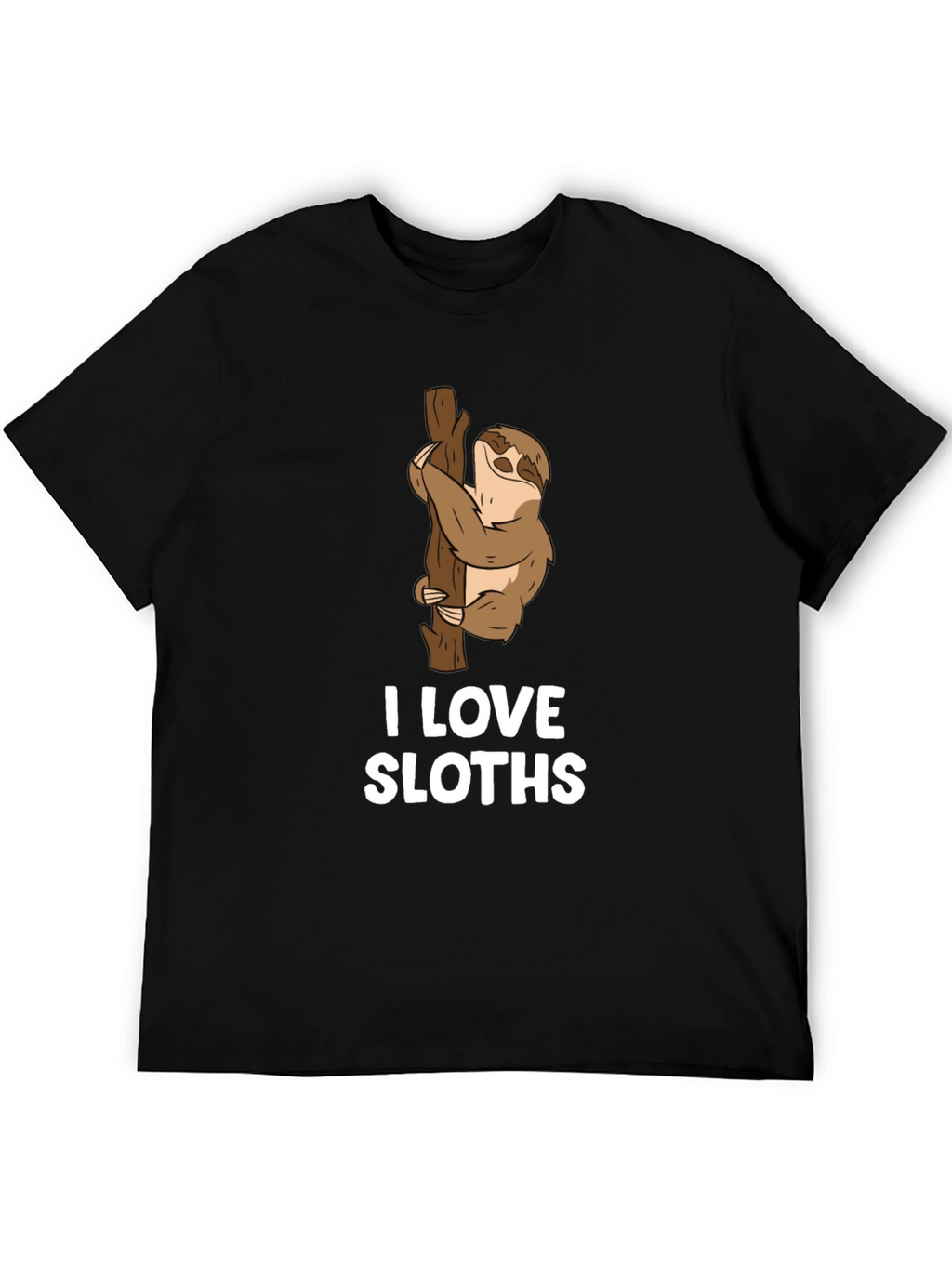 I Love Sloths Black Cotton T-Shirt