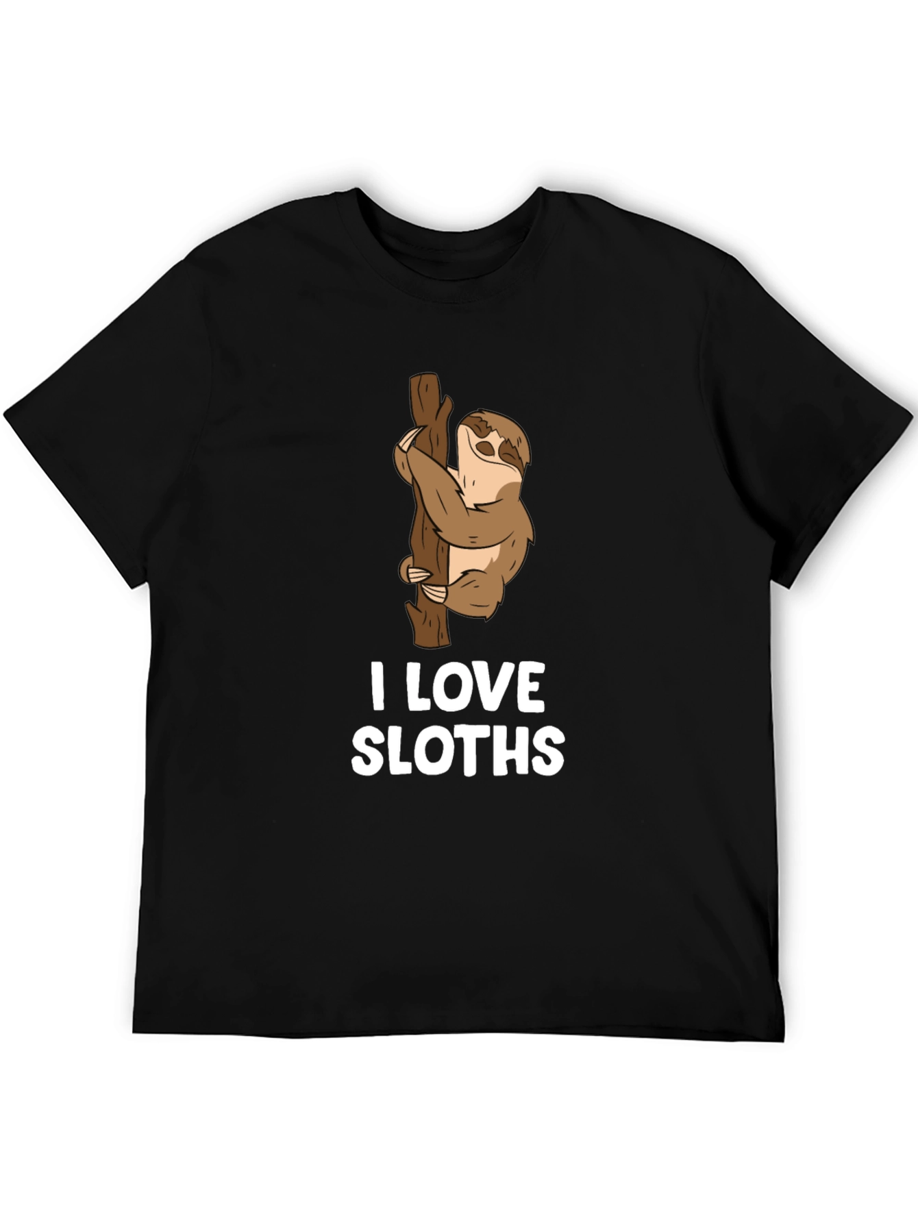 I Love Sloths Black Cotton T-Shirt