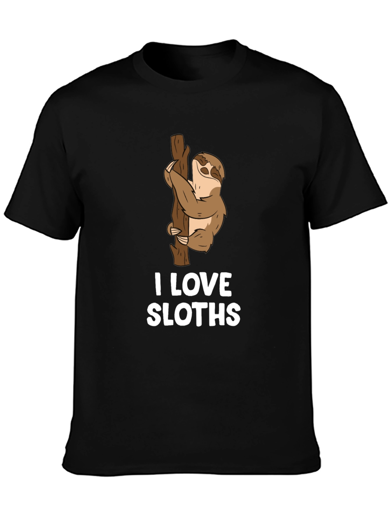 I Love Sloths Black Cotton T-Shirt