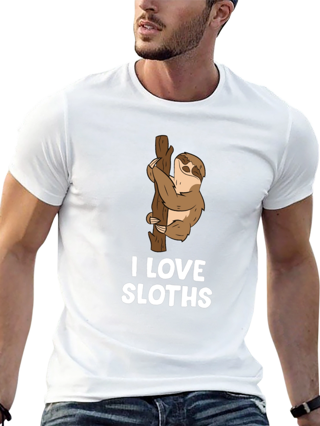I Love Sloths Black Cotton T-Shirt