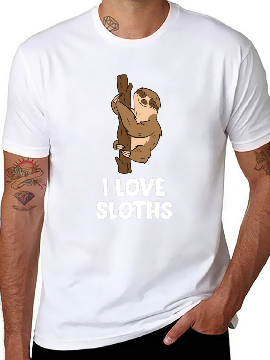 I Love Sloths Black Cotton T-Shirt