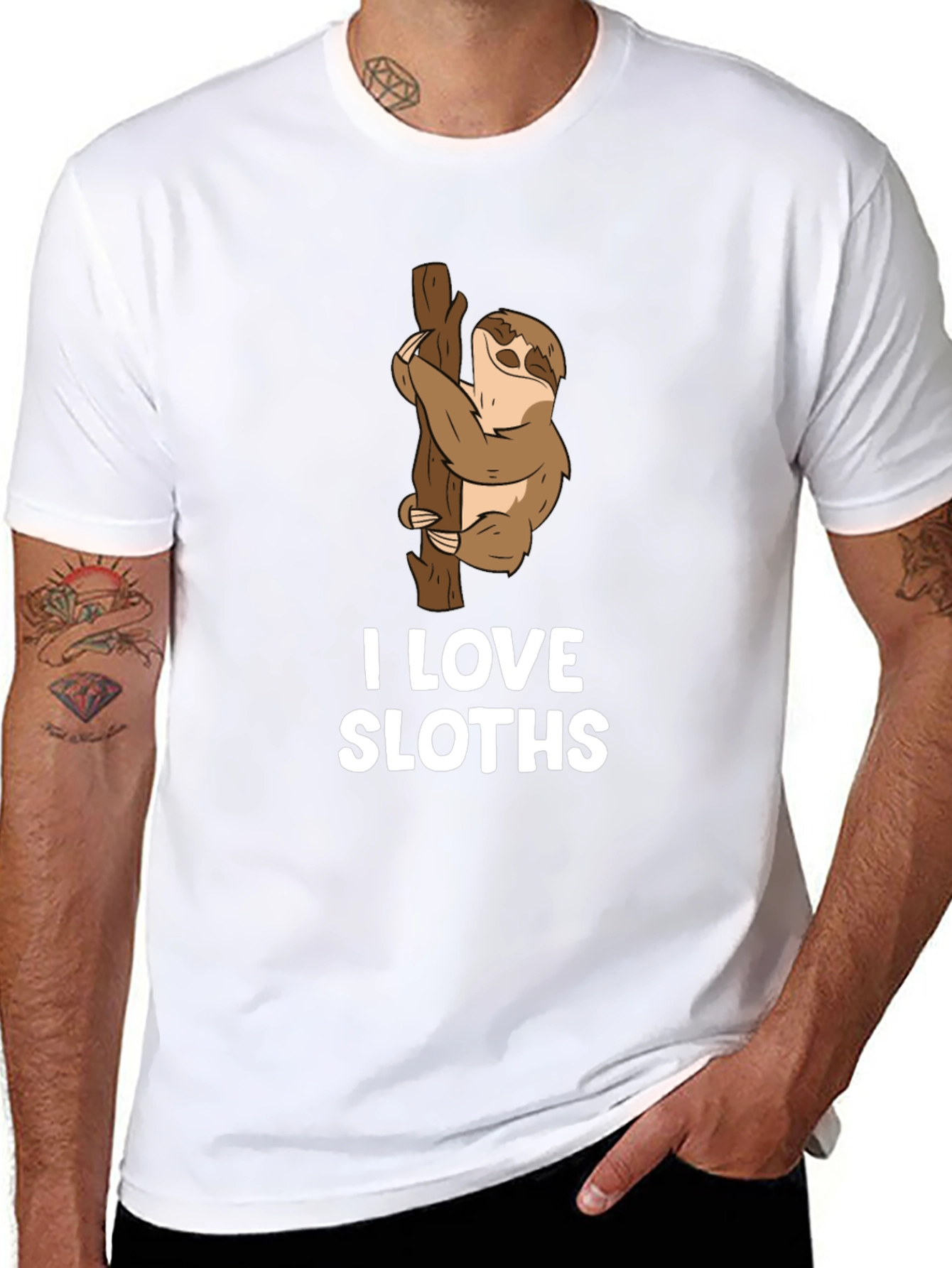 I Love Sloths Black Cotton T-Shirt