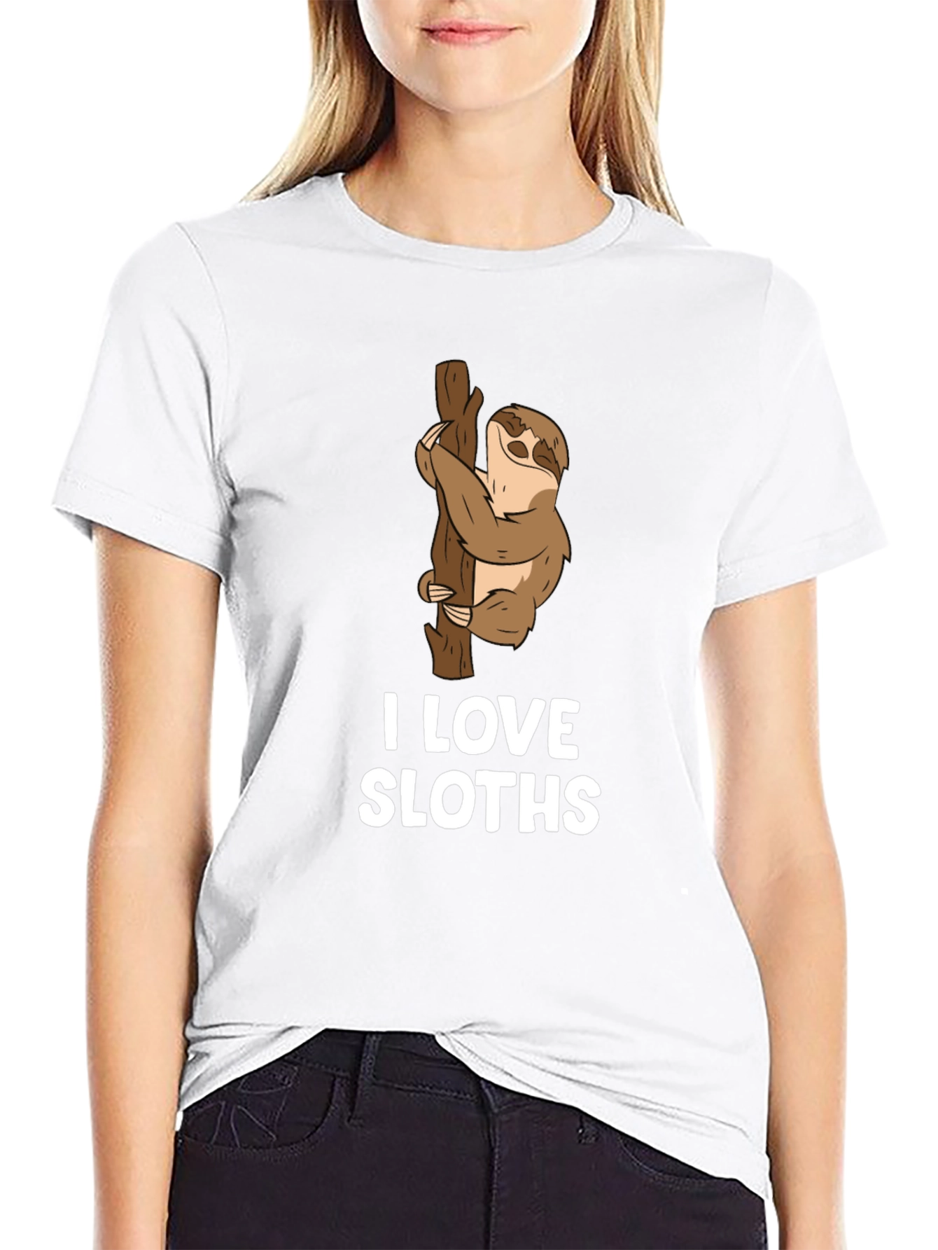 I Love Sloths Black Cotton T-Shirt