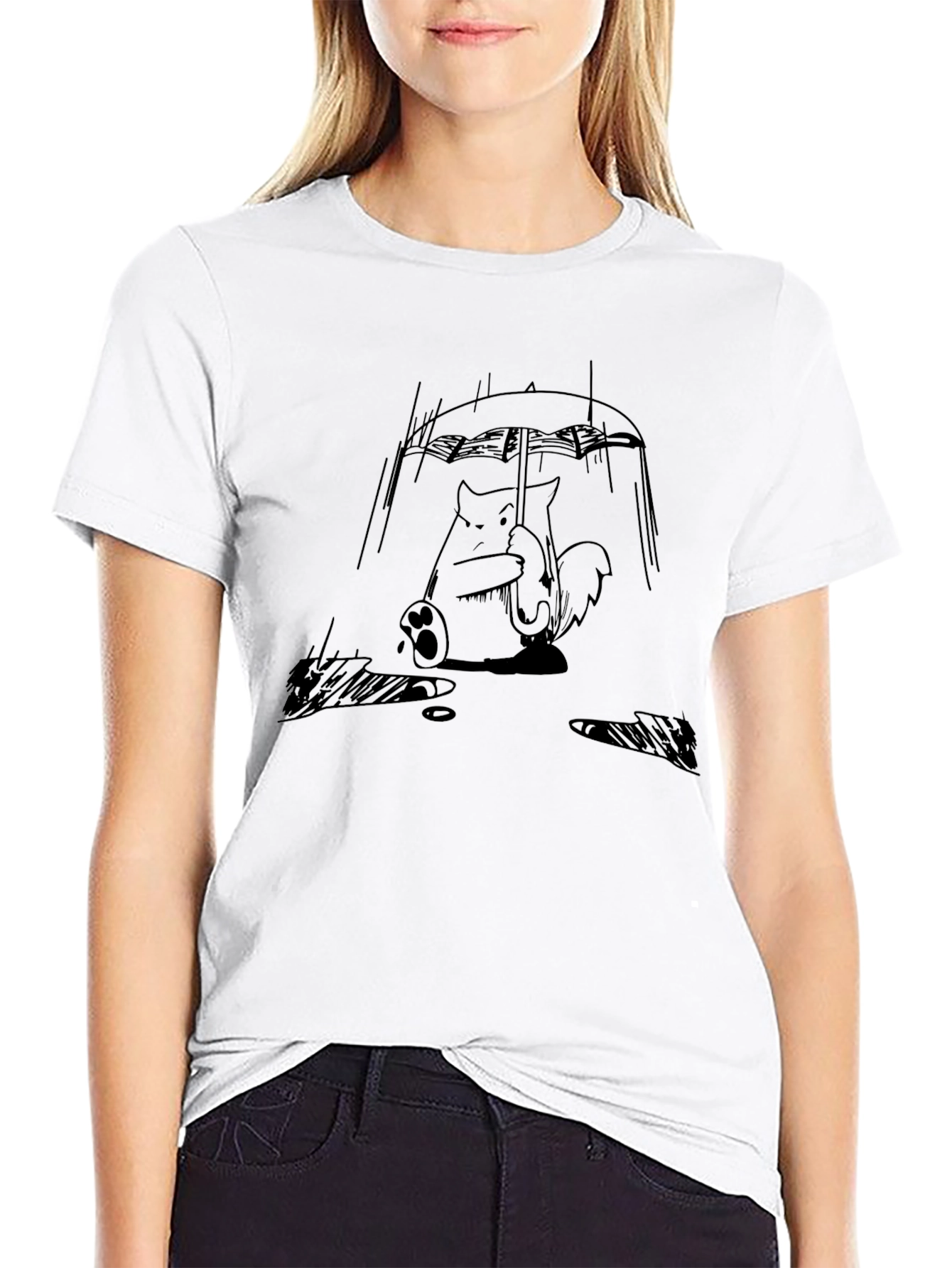 Rainy Day Cat T-Shirt - Cute Cartoon Graphic Tee