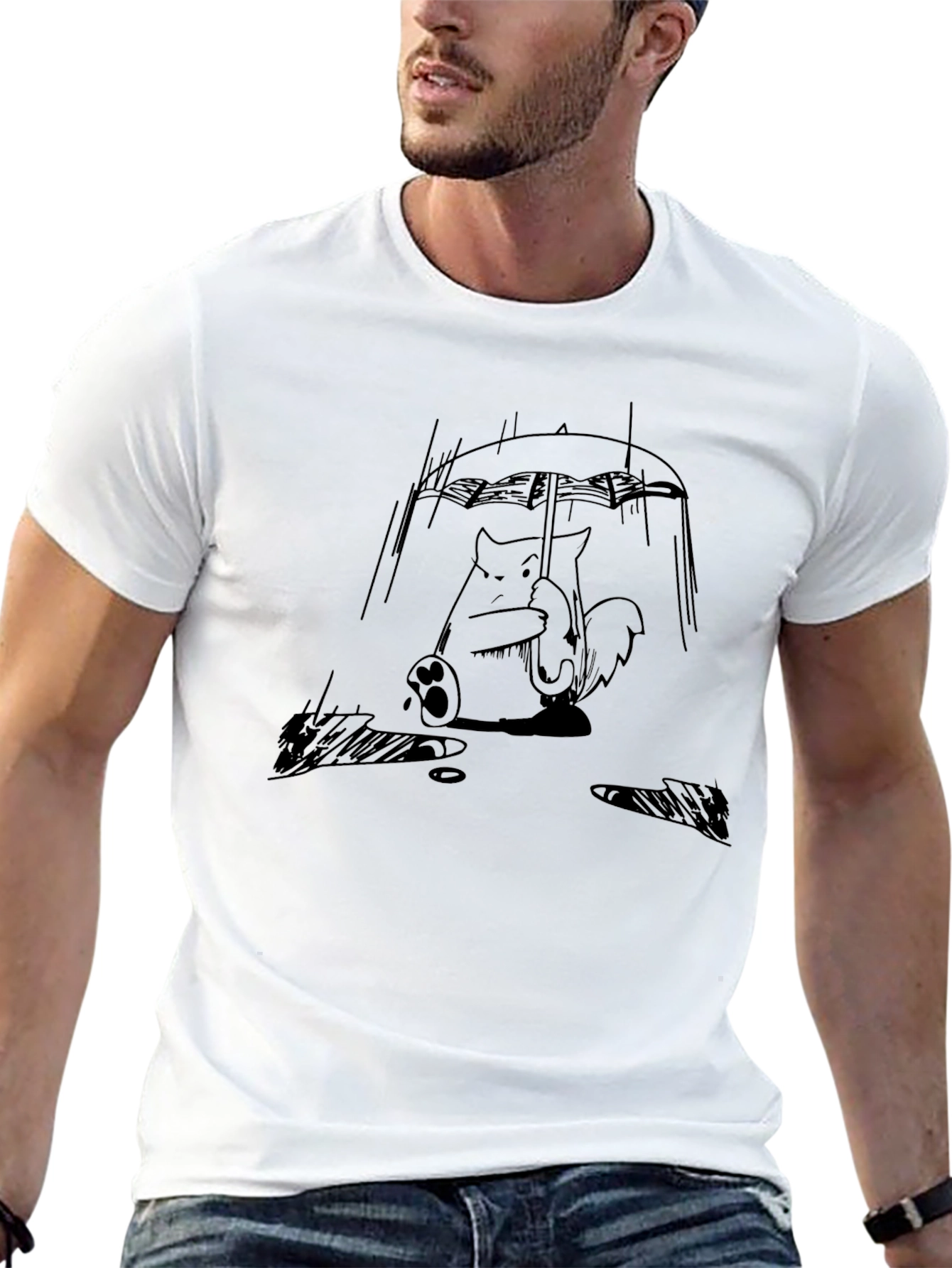 Rainy Day Cat T-Shirt - Cute Cartoon Graphic Tee