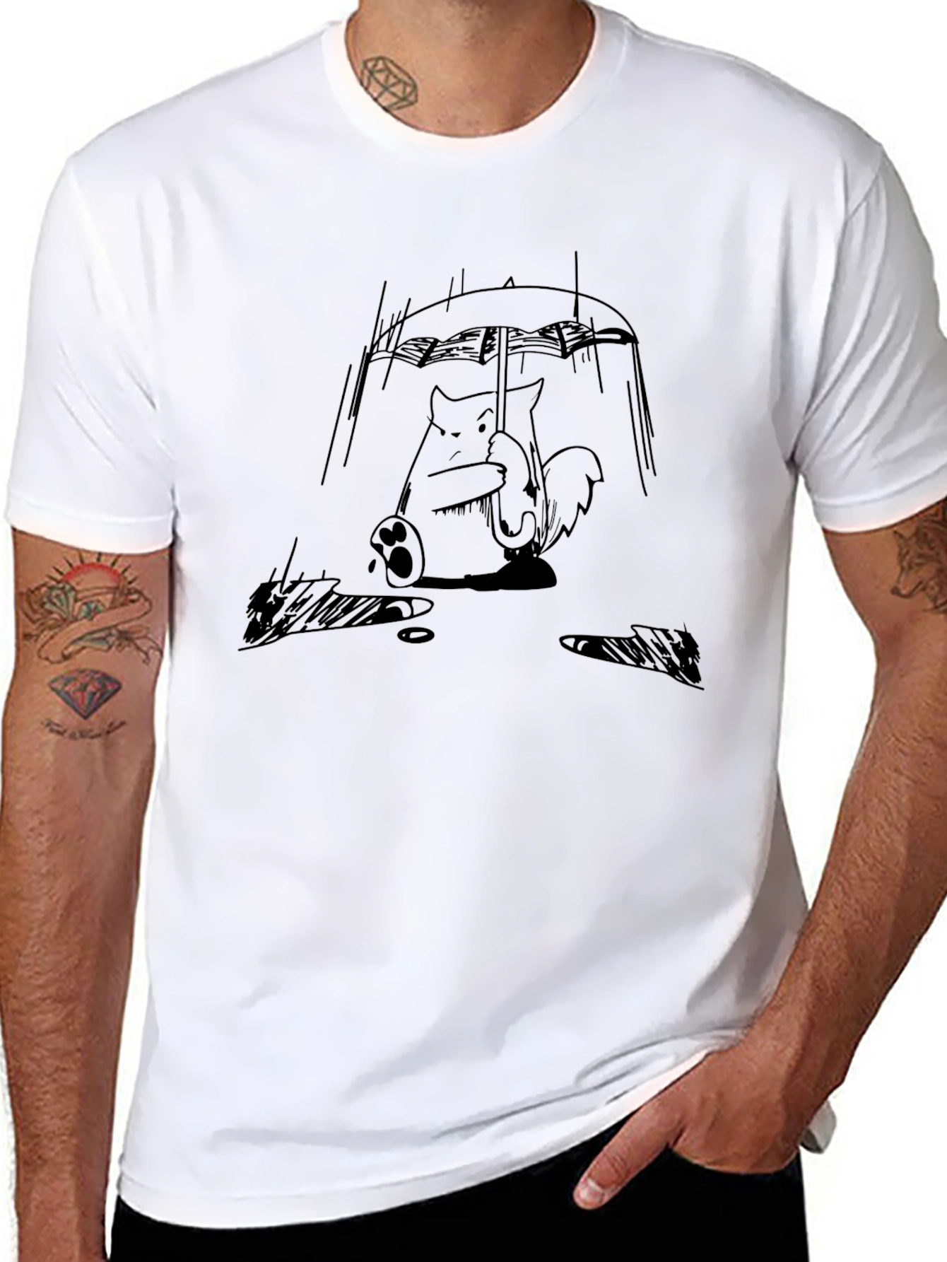 Rainy Day Cat T-Shirt - Cute Cartoon Graphic Tee