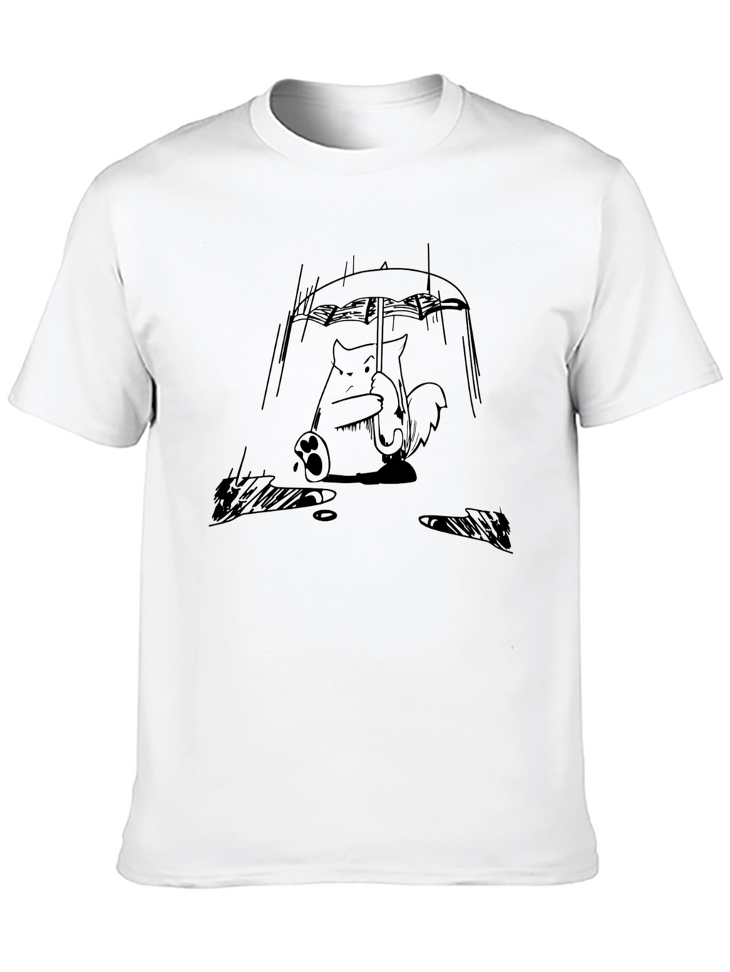 Rainy Day Cat T-Shirt - Cute Cartoon Graphic Tee