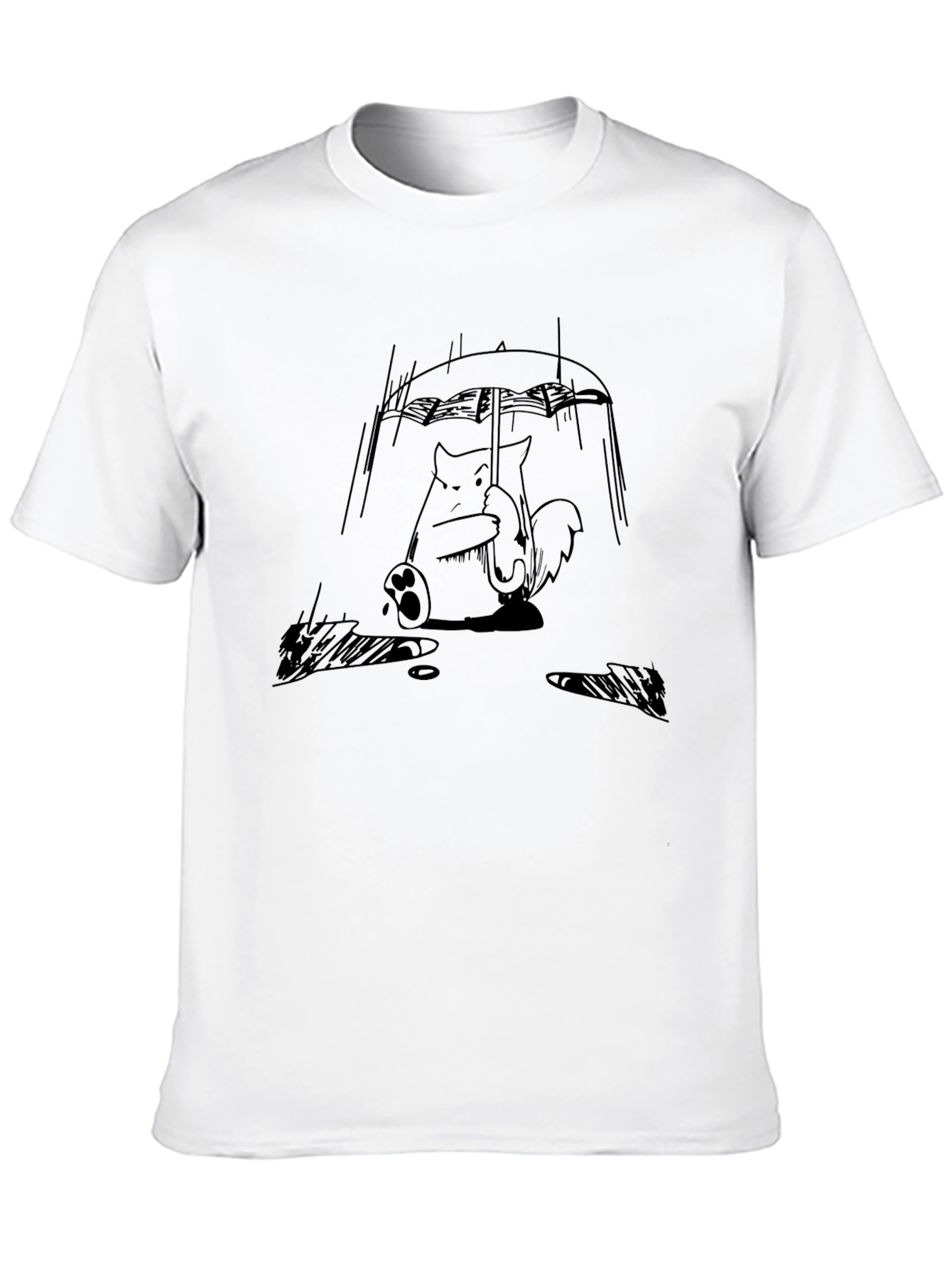 Rainy Day Cat T-Shirt - Cute Cartoon Graphic Tee