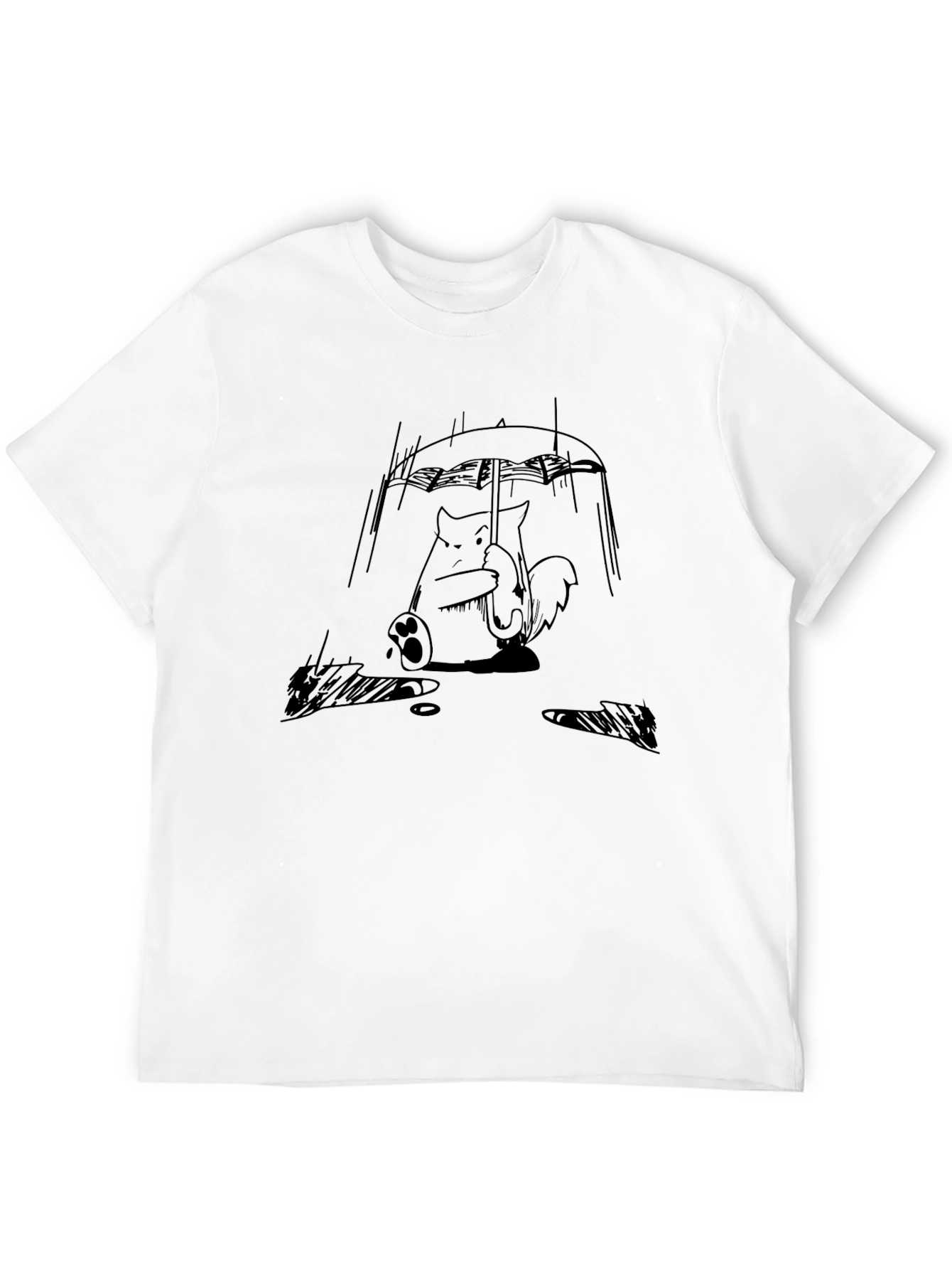Rainy Day Cat T-Shirt - Cute Cartoon Graphic Tee