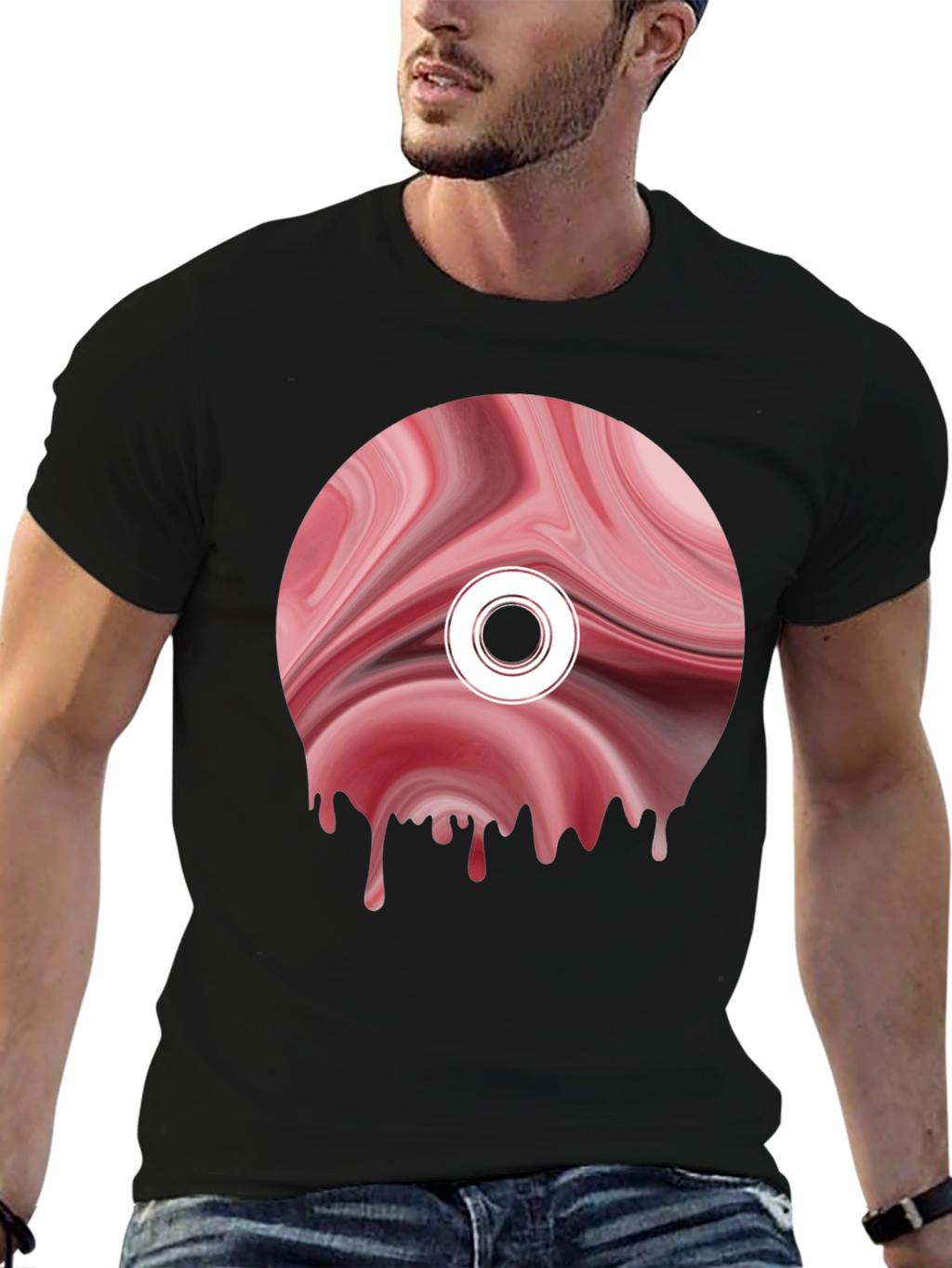 Abstract Melting Disc Graphic Tee - Black