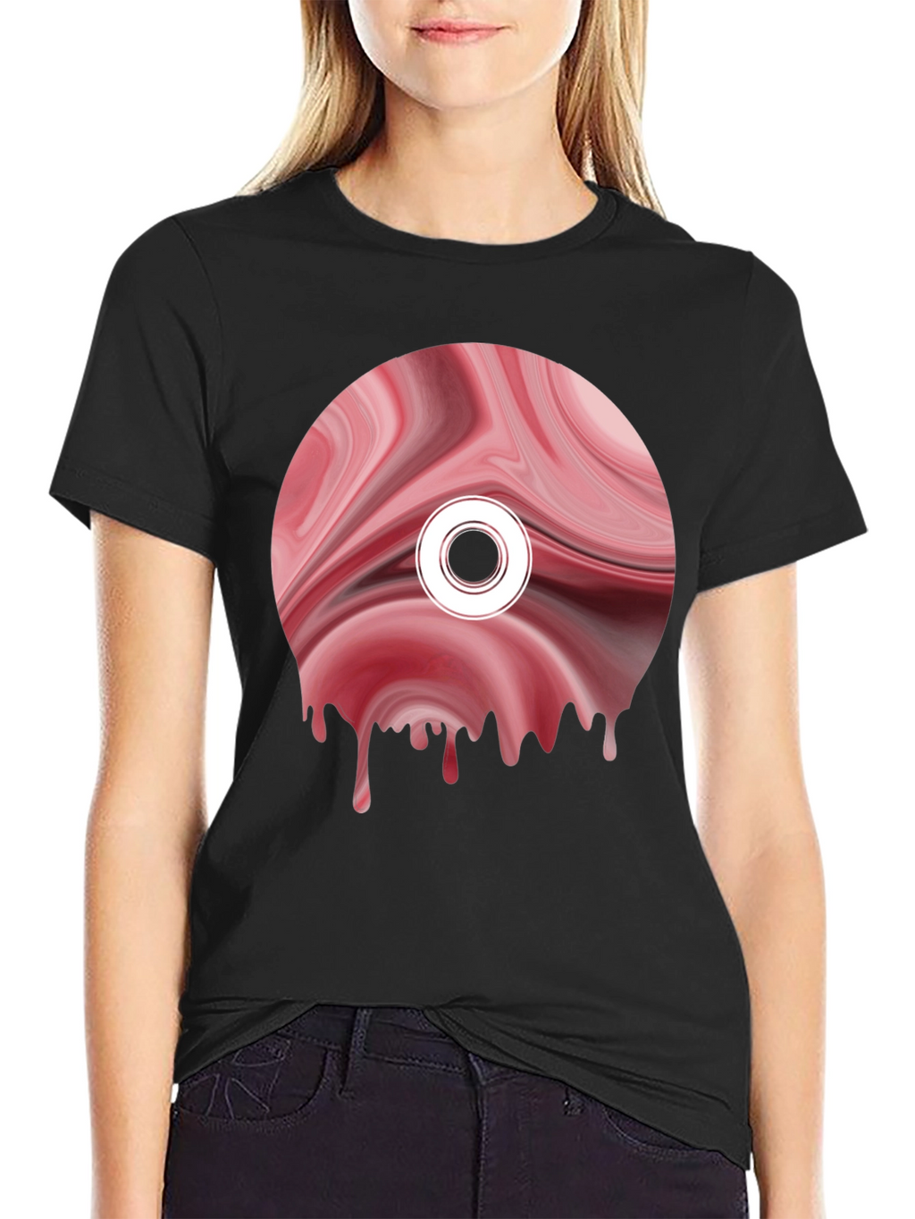 Abstract Melting Disc Graphic Tee - Black