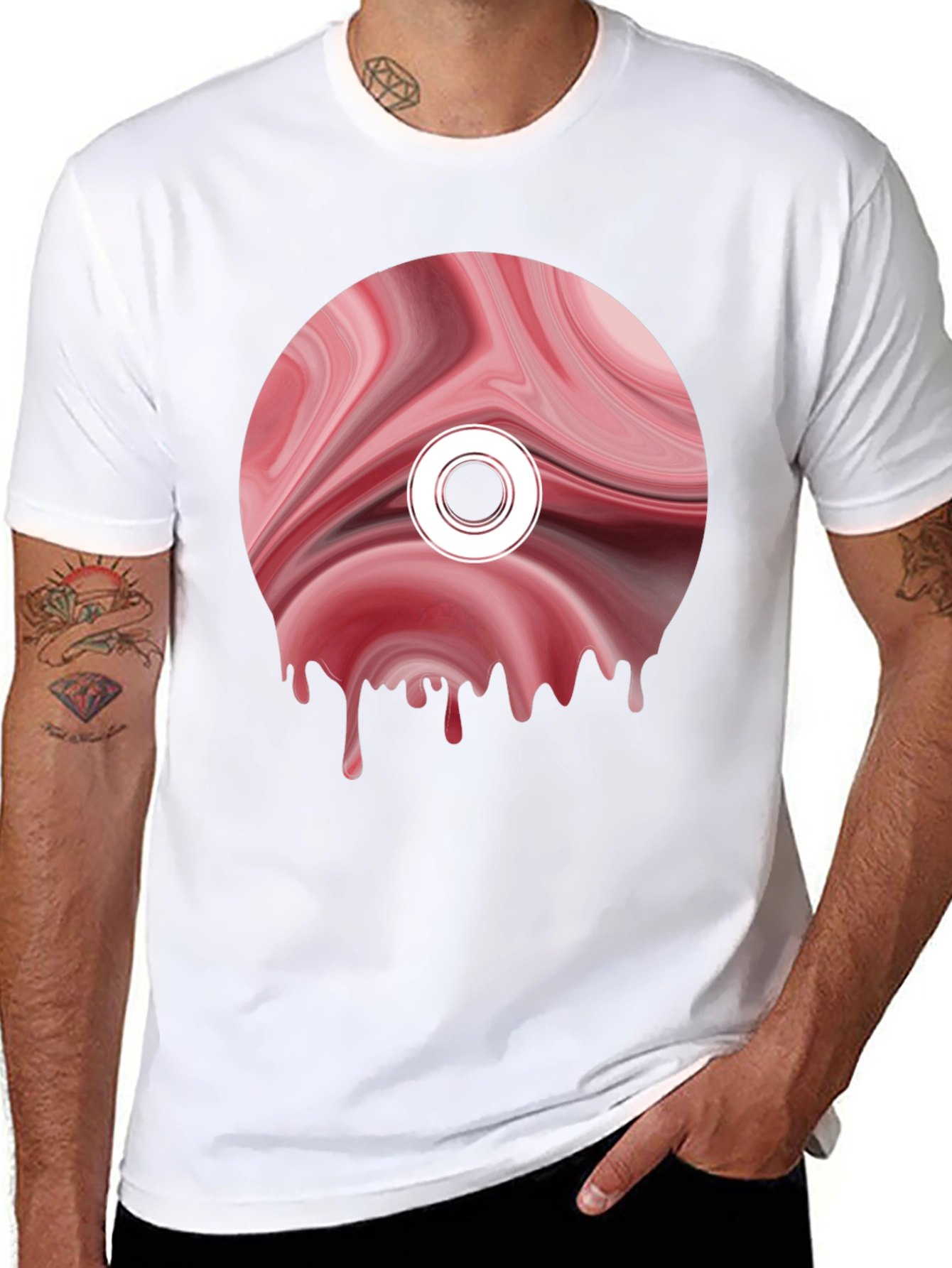 Abstract Melting Disc Graphic Tee - Black
