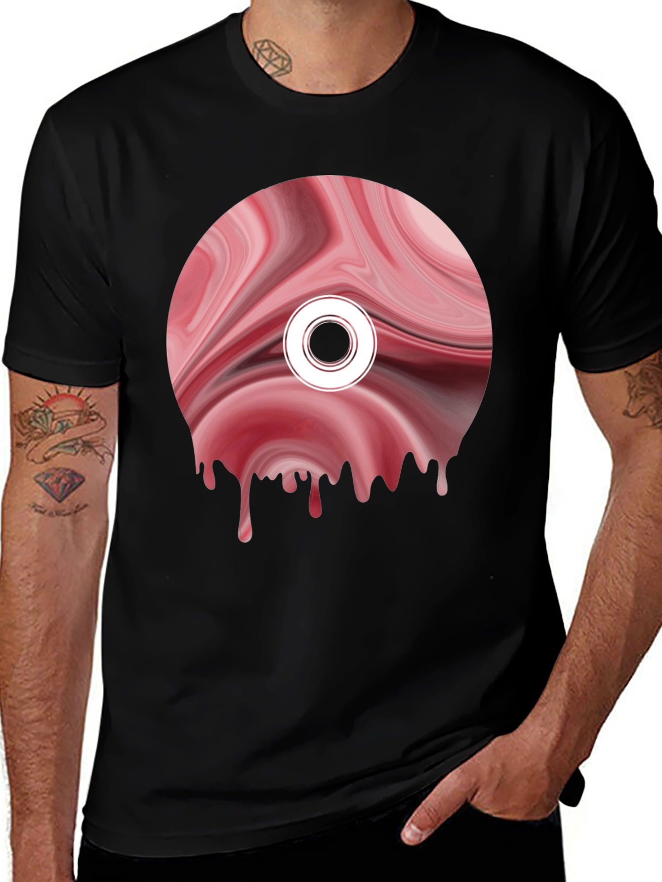 Abstract Melting Disc Graphic Tee - Black