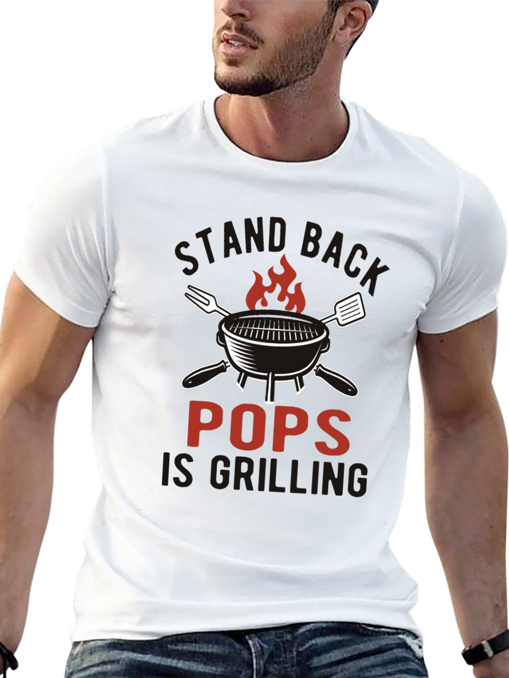 Pops is Grilling Black Cotton T-Shirt