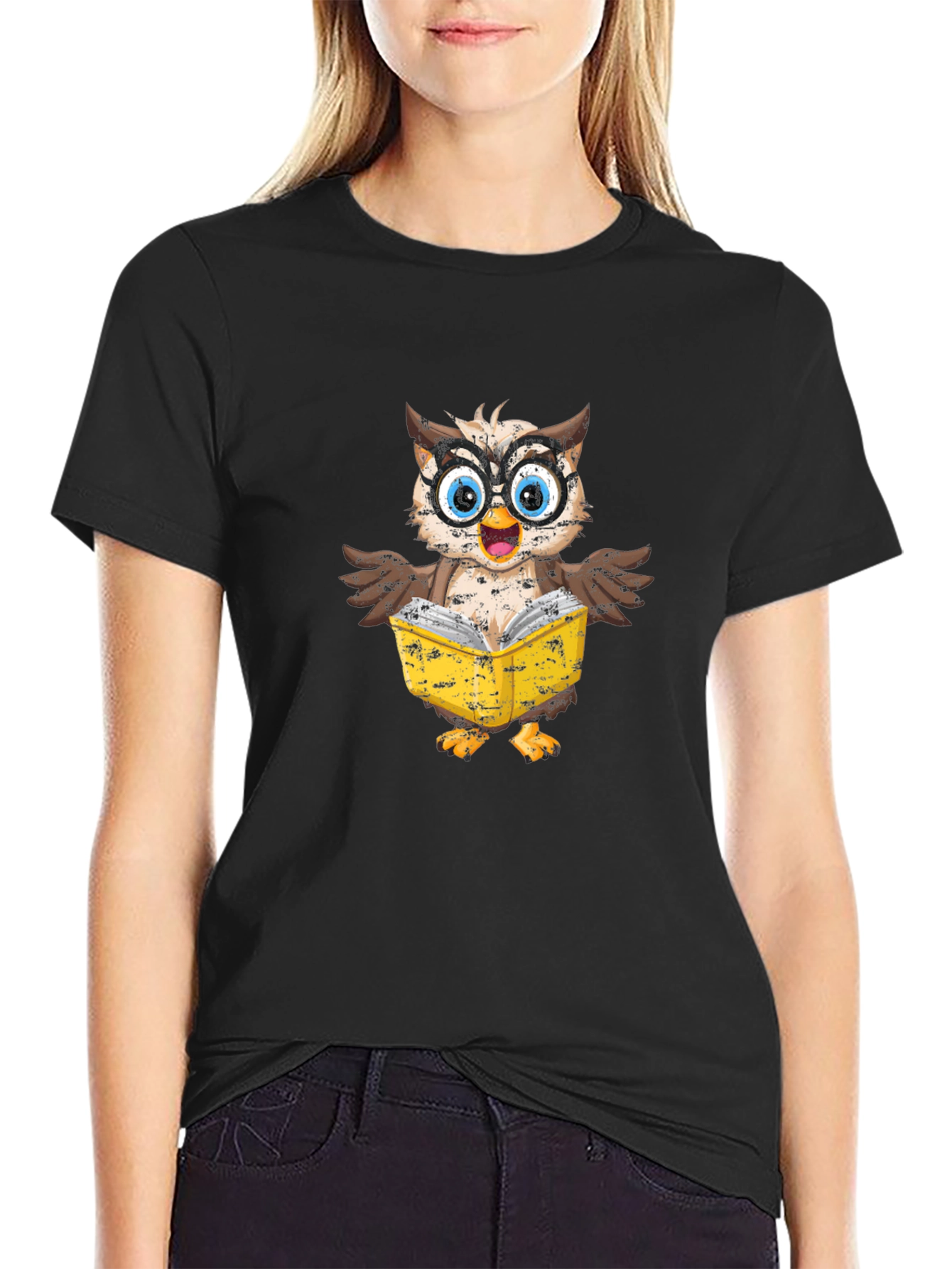 Owl Reading Book Graphic T-Shirt