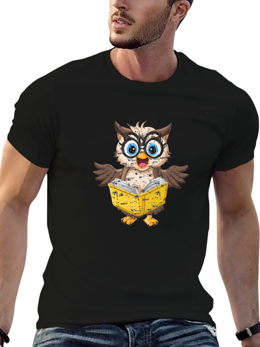 Owl Reading Book Graphic T-Shirt