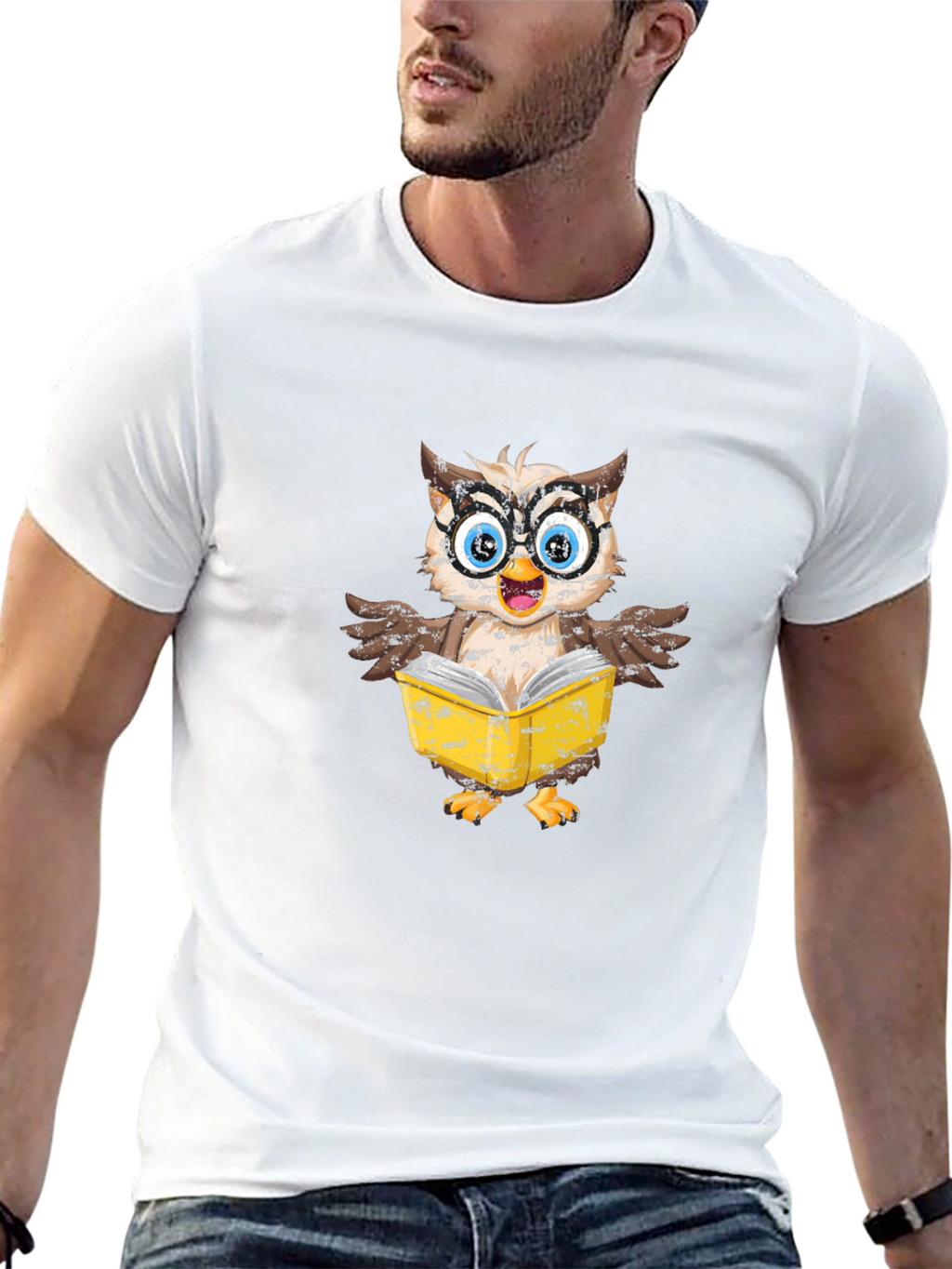 Owl Reading Book Graphic T-Shirt