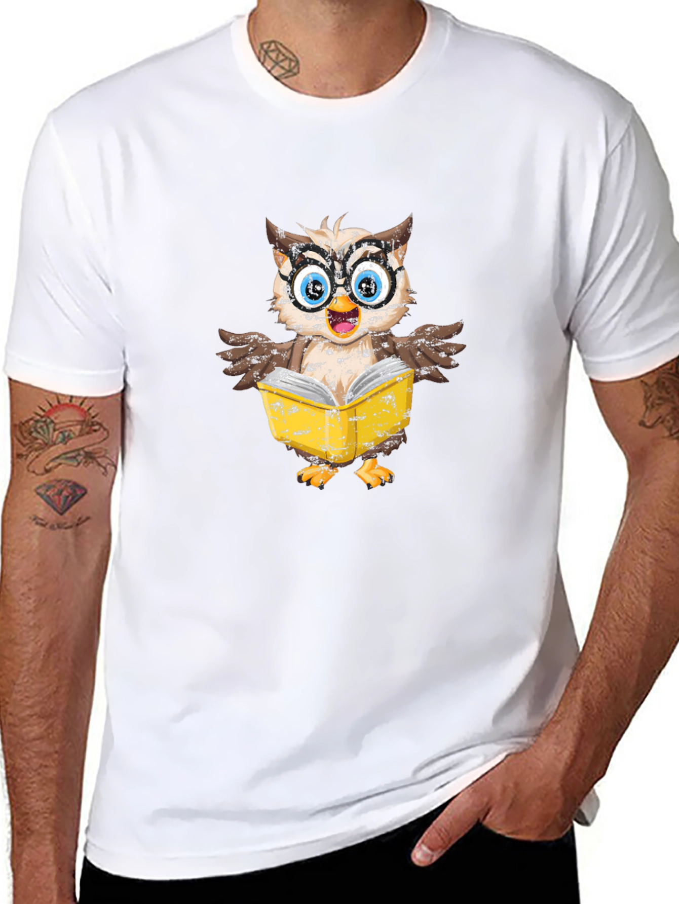 Owl Reading Book Graphic T-Shirt