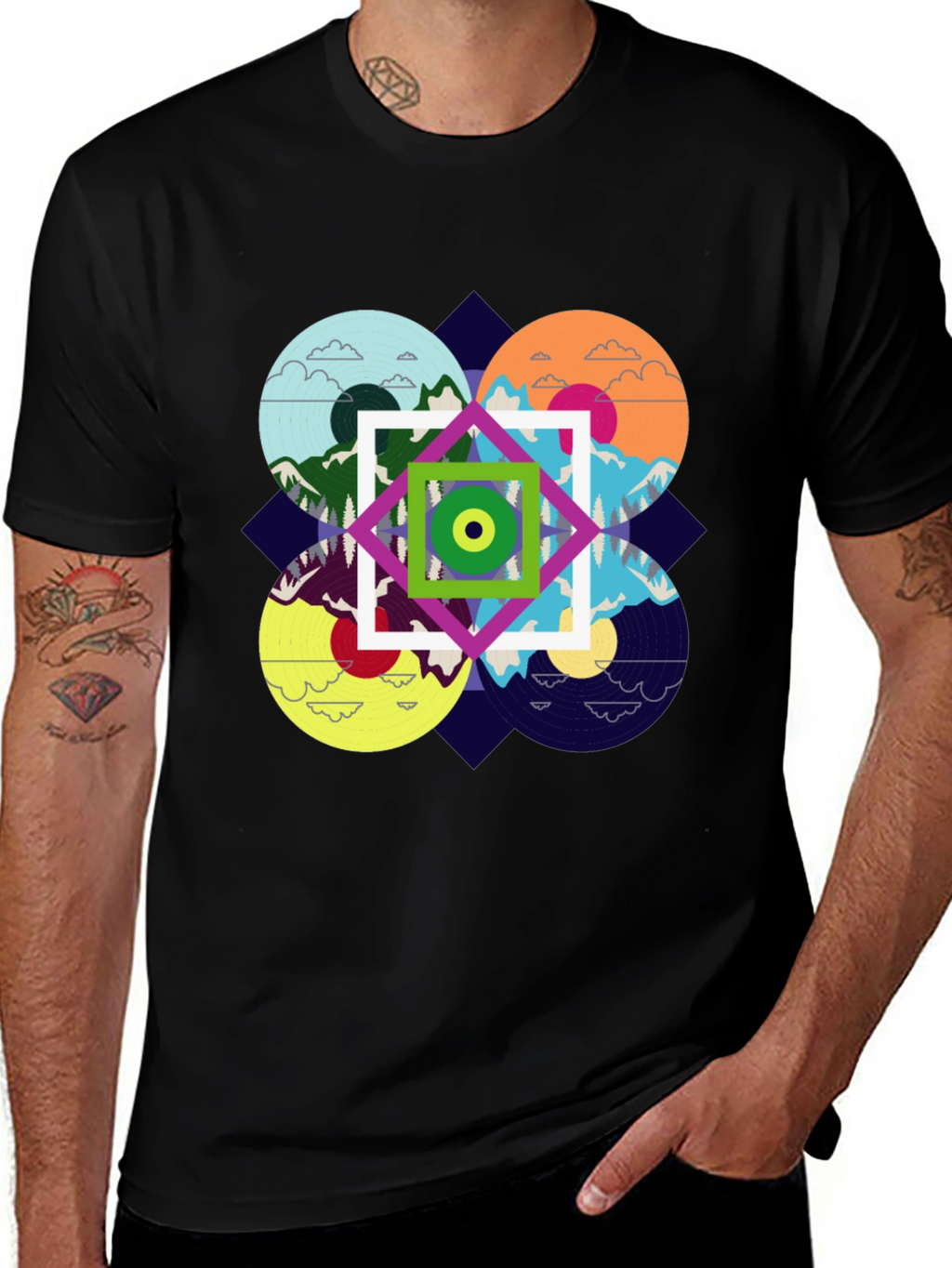 Abstract Nature Design Black T-Shirt