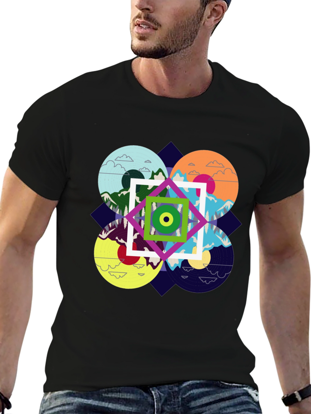 Abstract Nature Design Black T-Shirt