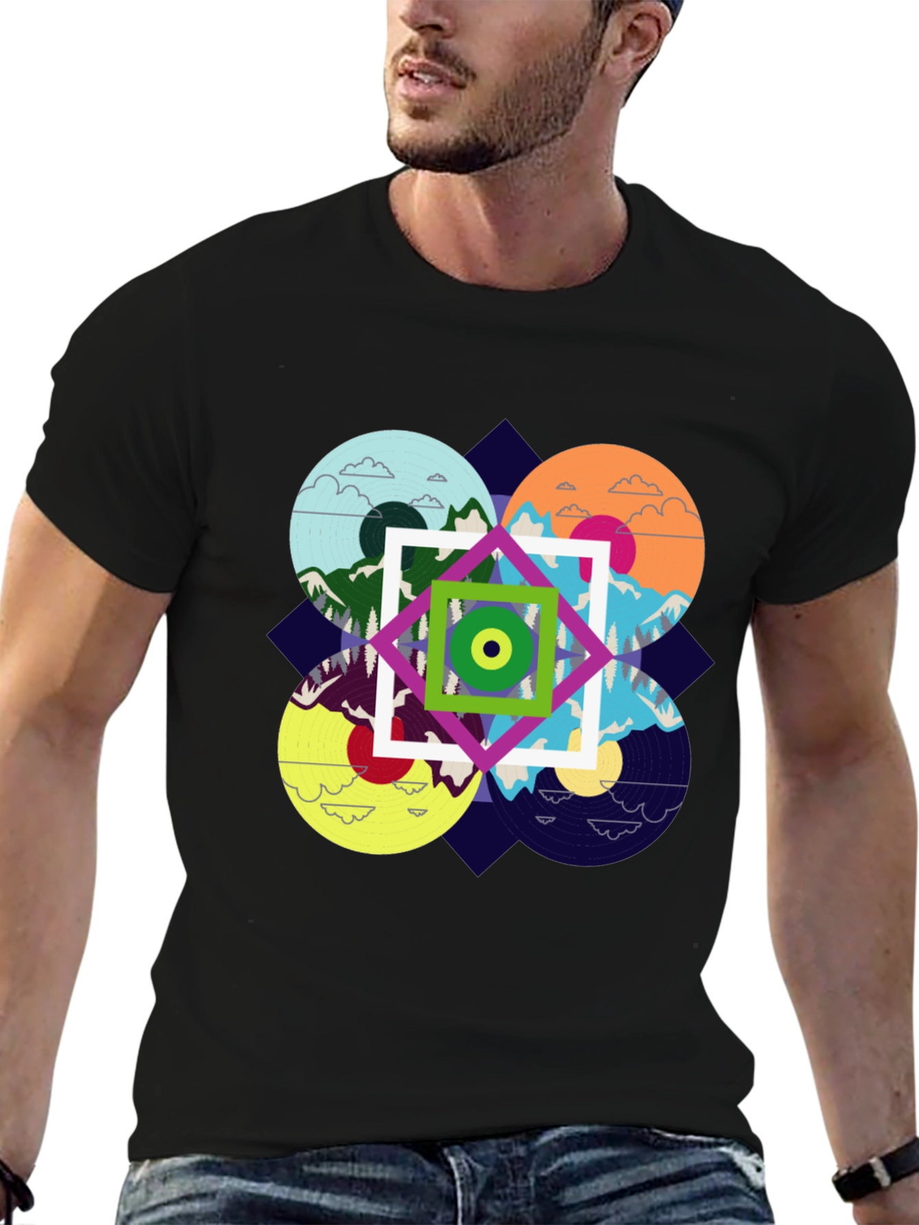 Abstract Nature Design Black T-Shirt