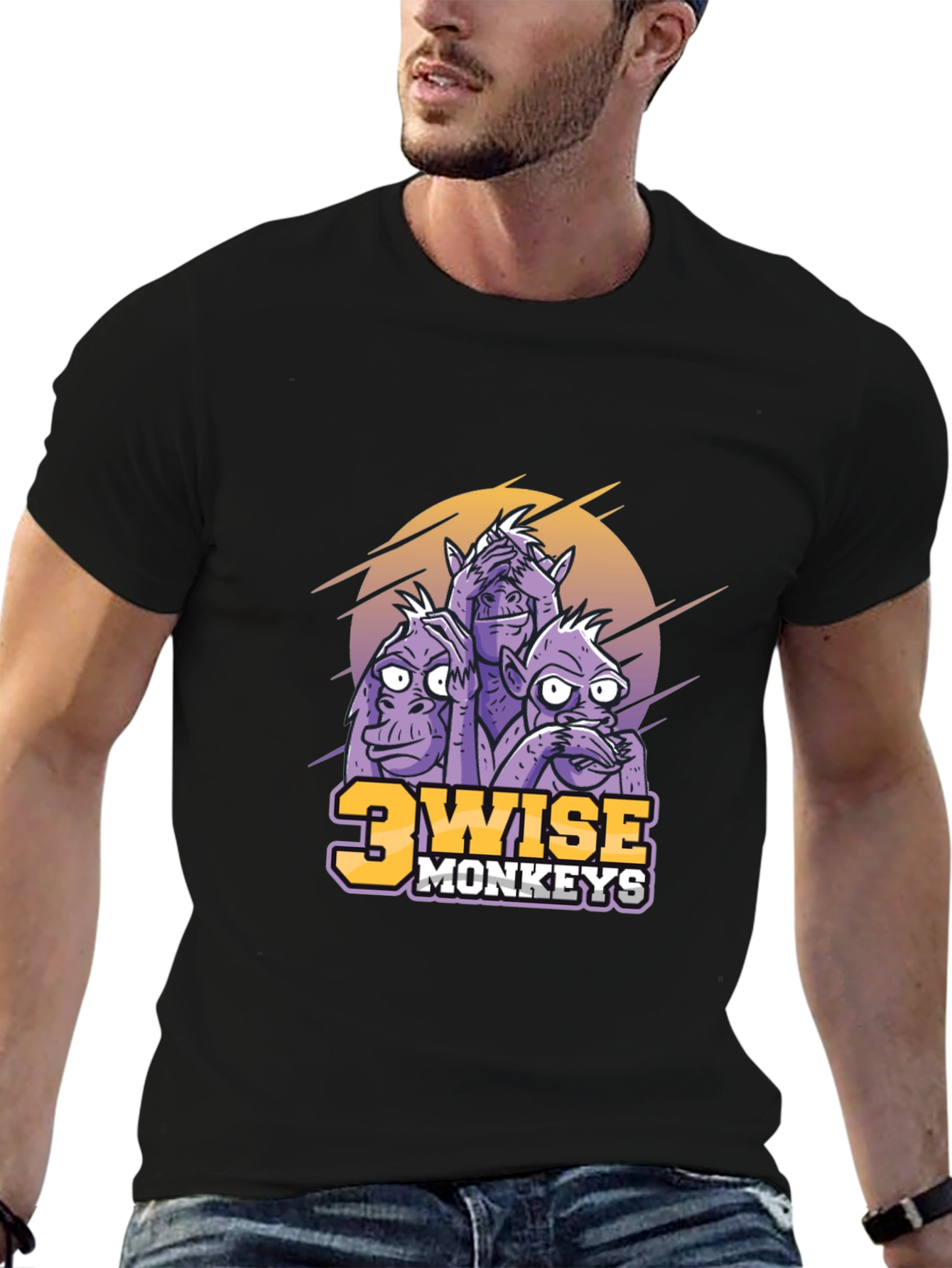 3 Wise Monkeys Graphic Print Black T-Shirt