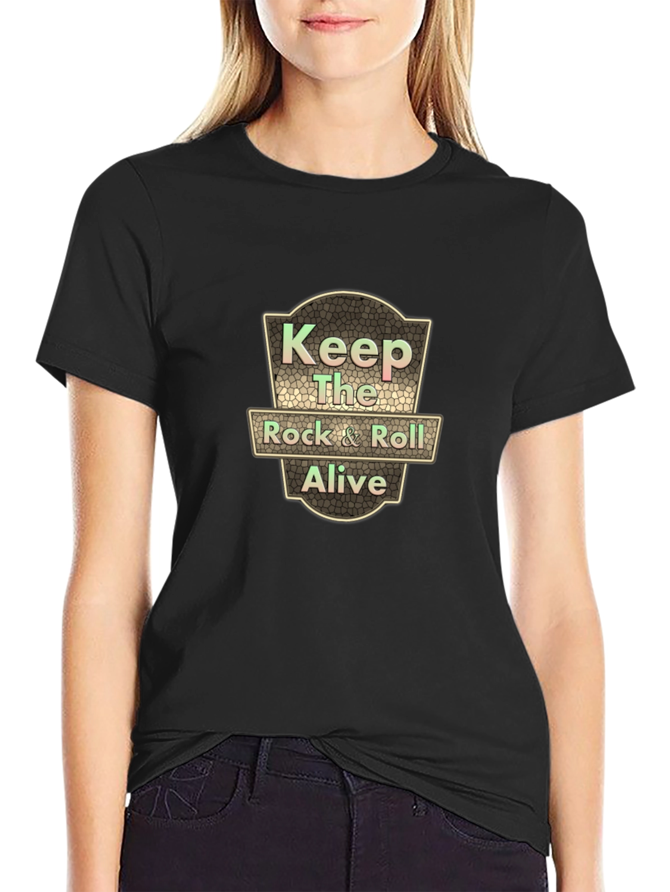 Keep the Rock & Roll Alive Graphic Tee - Black Cotton