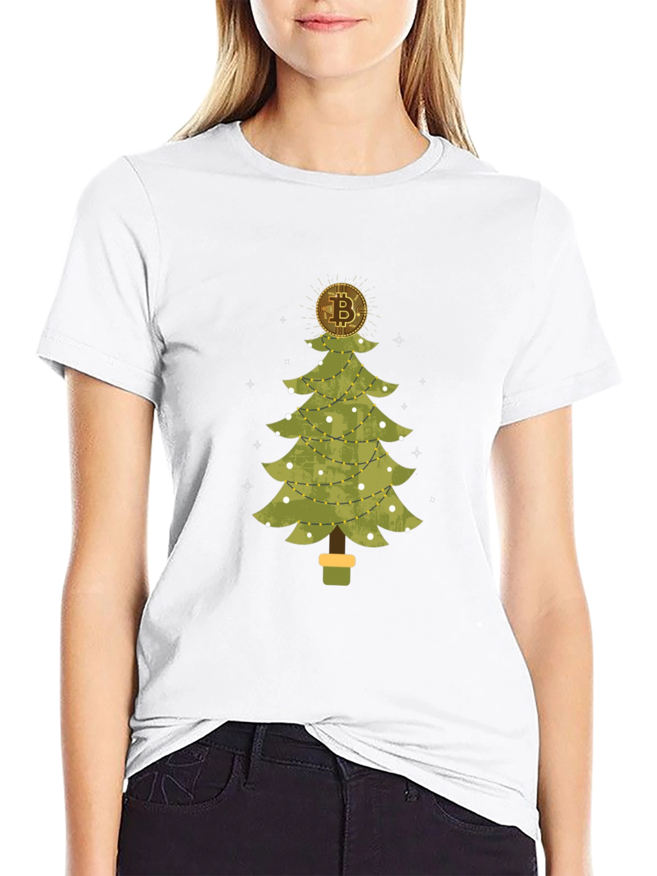 Bitcoin Christmas Tree Black T-Shirt
