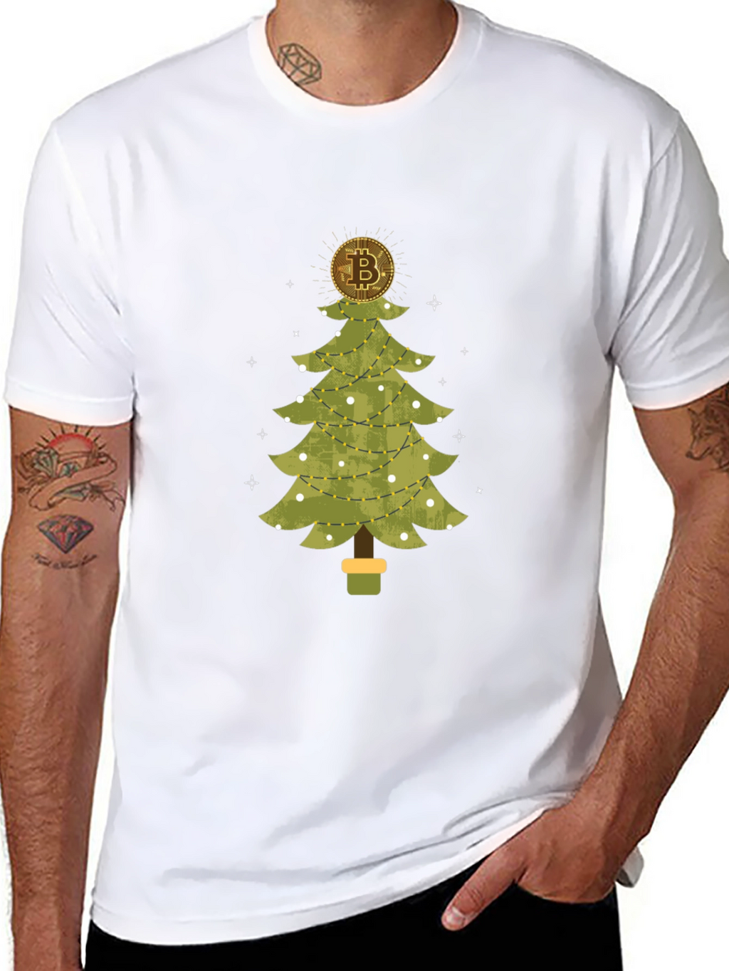 Bitcoin Christmas Tree Black T-Shirt