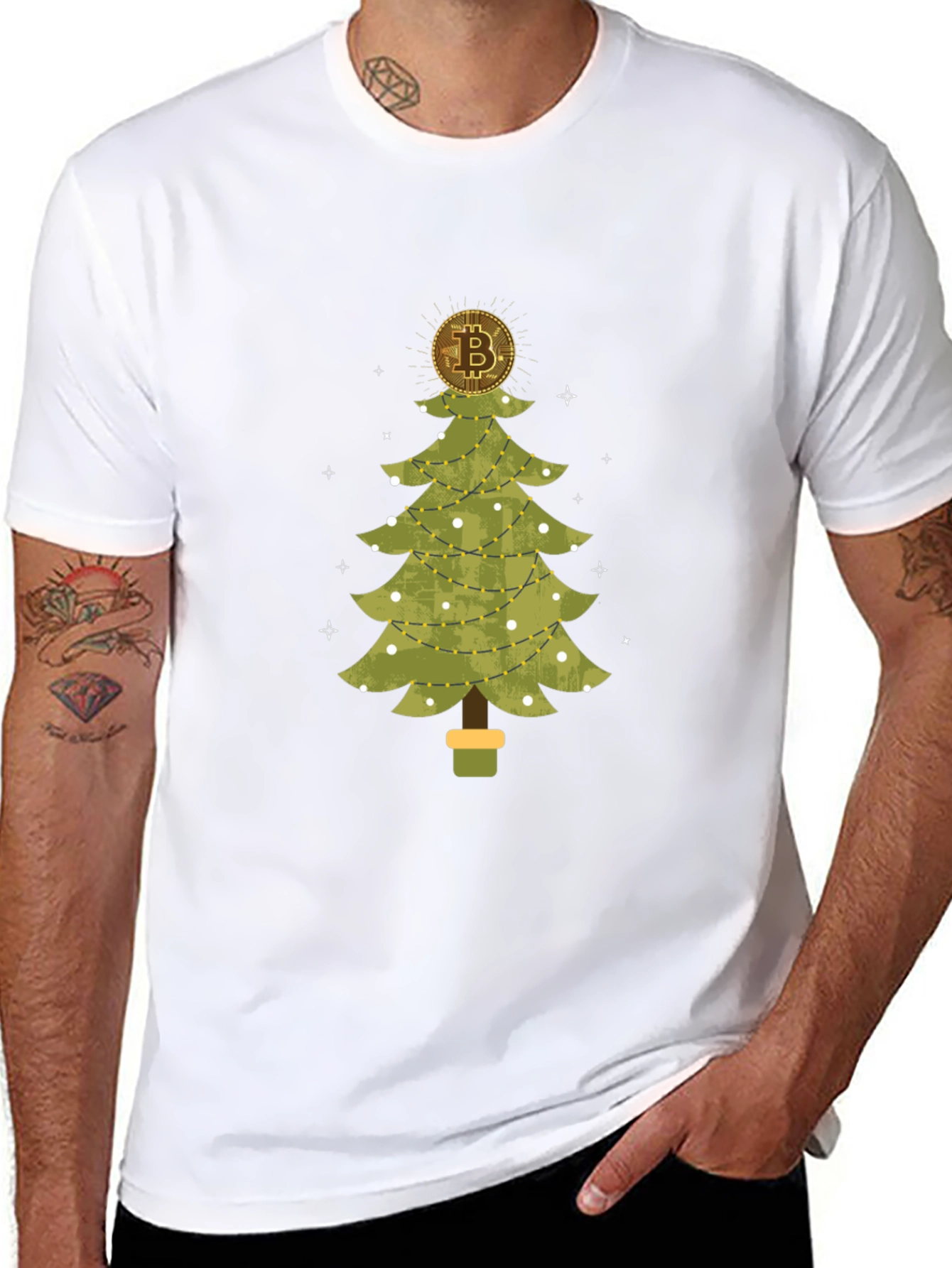Bitcoin Christmas Tree Black T-Shirt