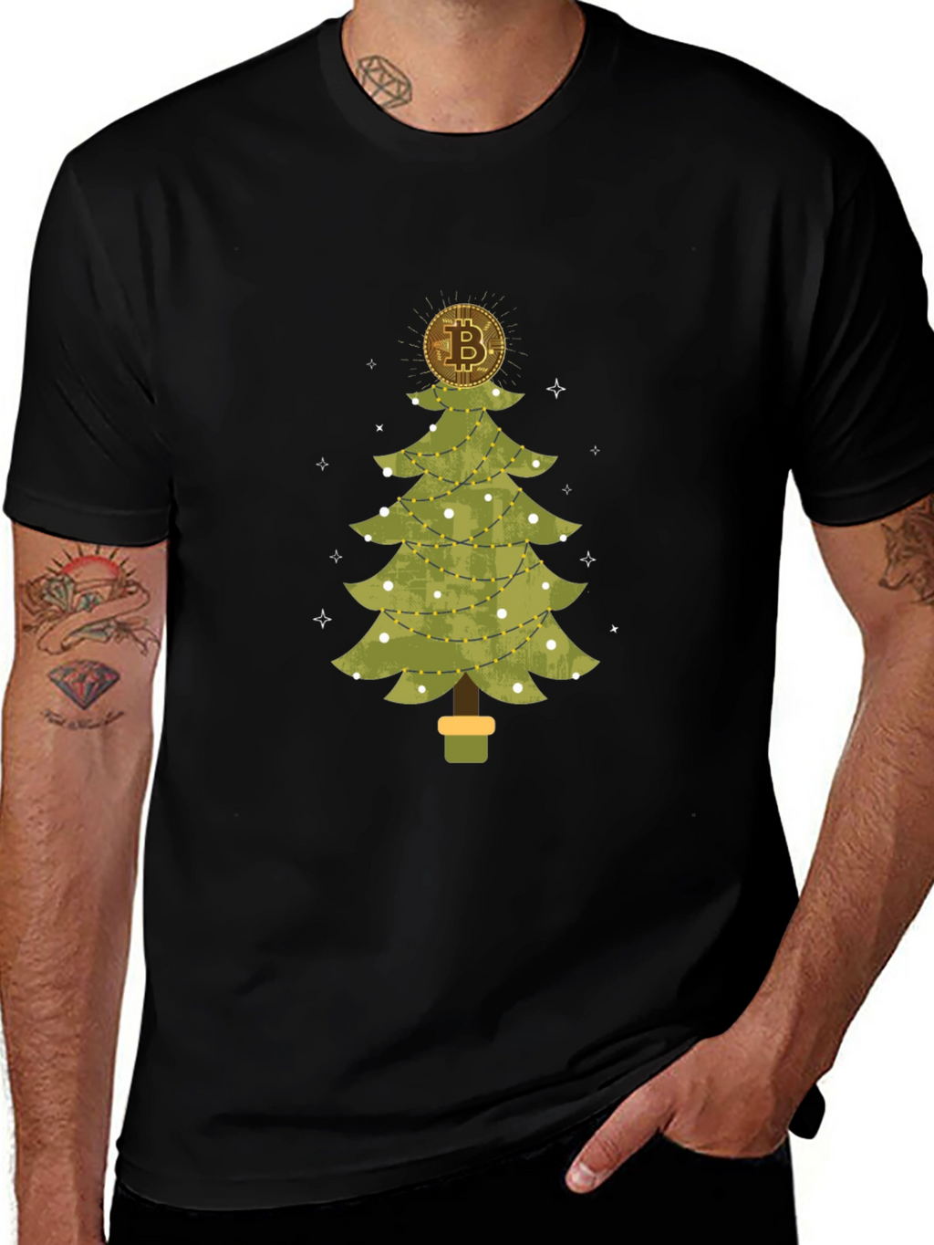 Bitcoin Christmas Tree Black T-Shirt
