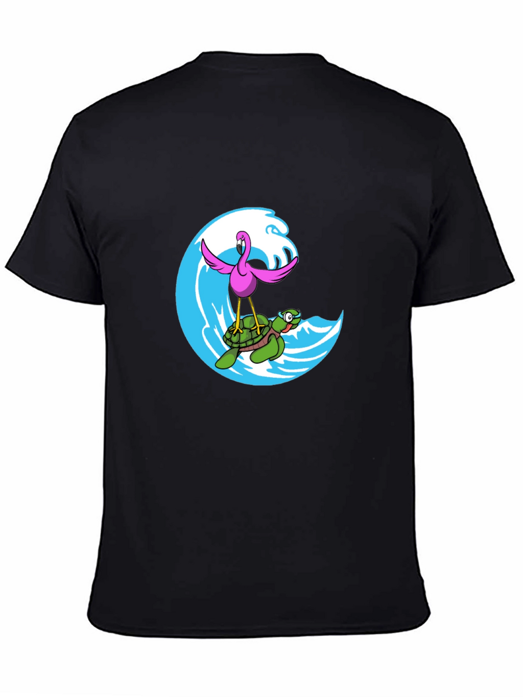 Flamingo Turtle Wave Black T-Shirt