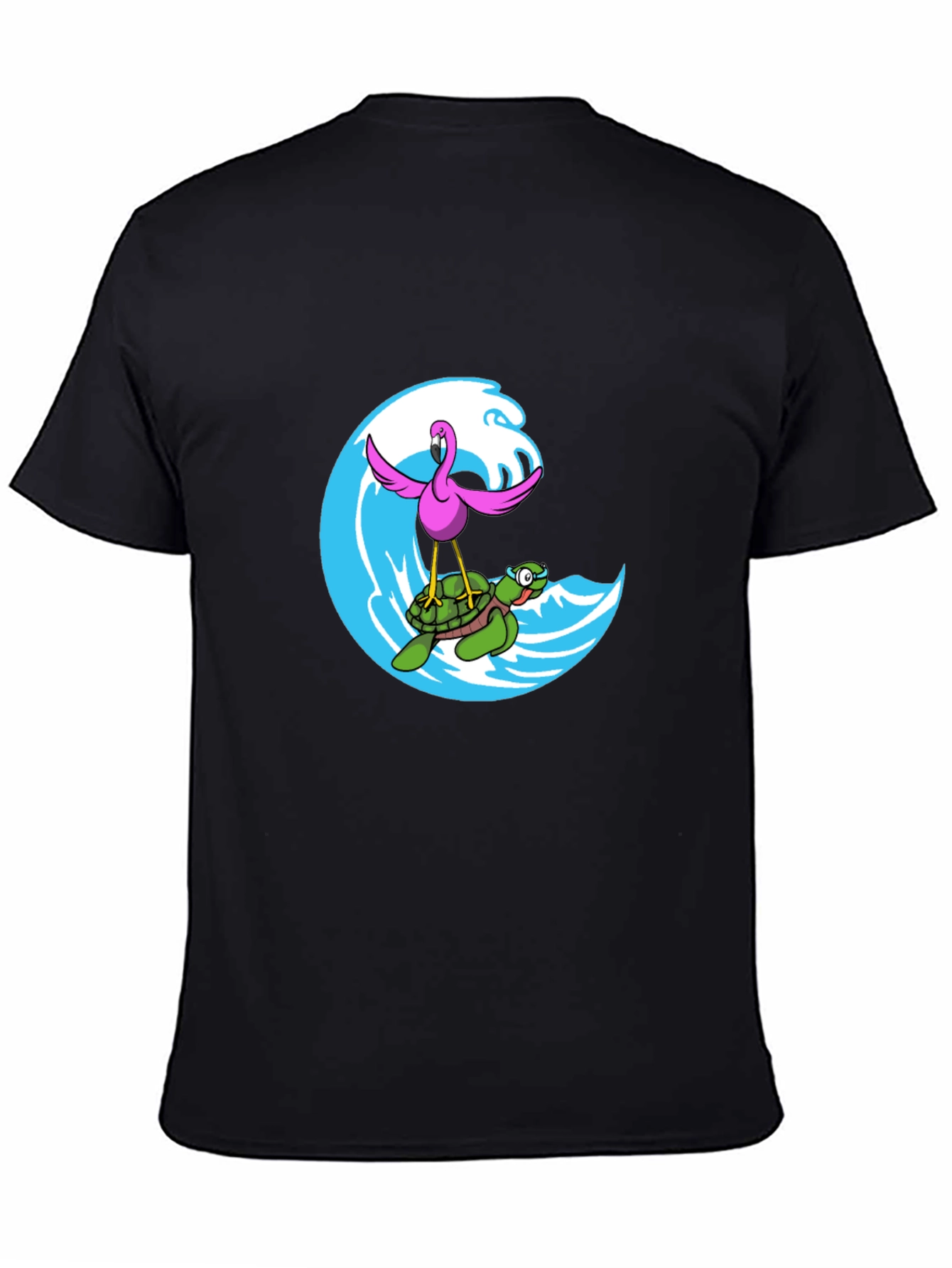 Flamingo Turtle Wave Black T-Shirt