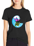Flamingo Turtle Wave Black T-Shirt