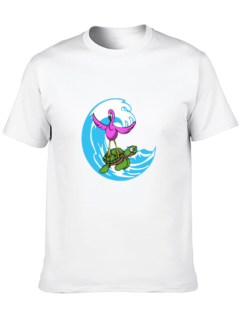 Flamingo Turtle Wave Black T-Shirt