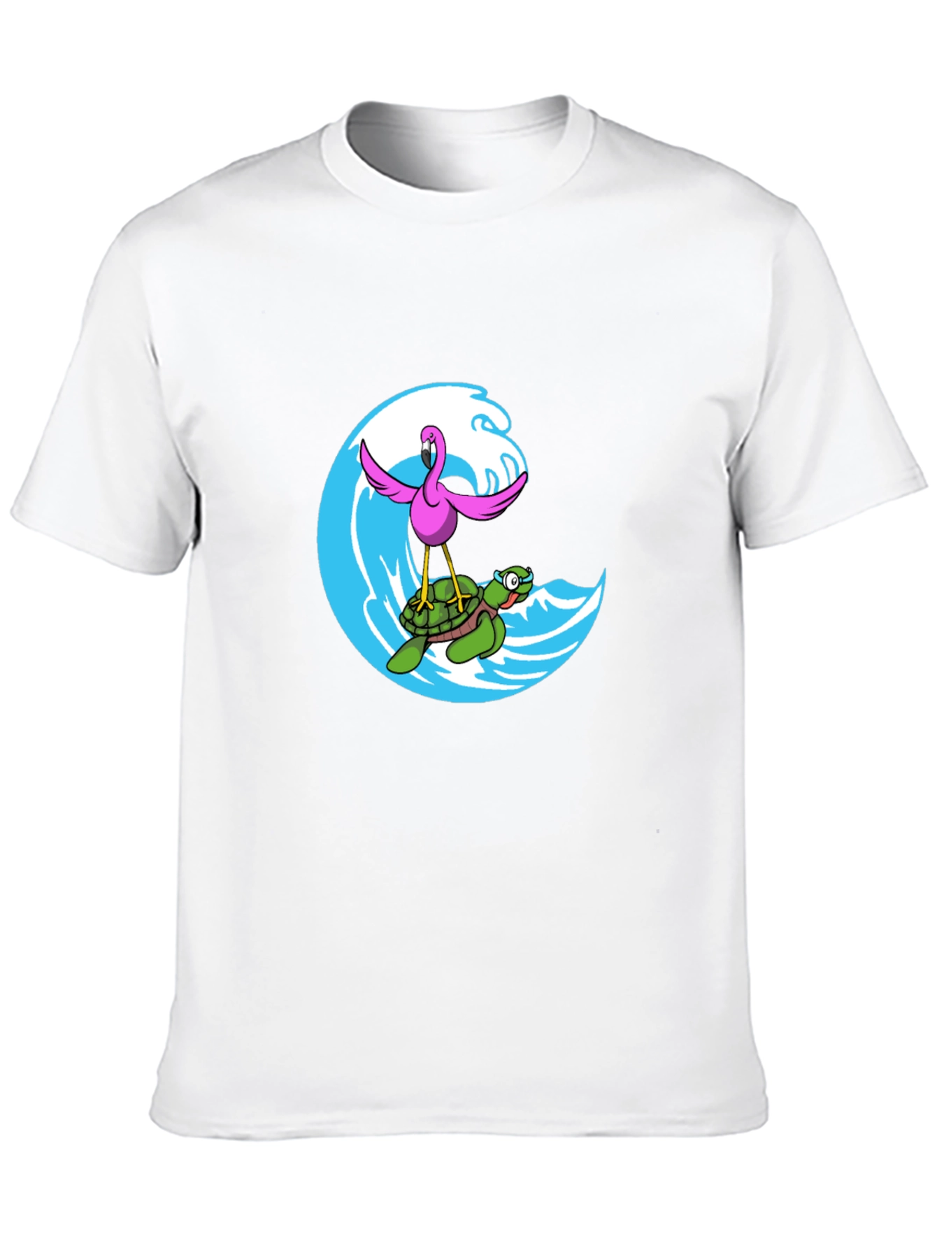 Flamingo Turtle Wave Black T-Shirt