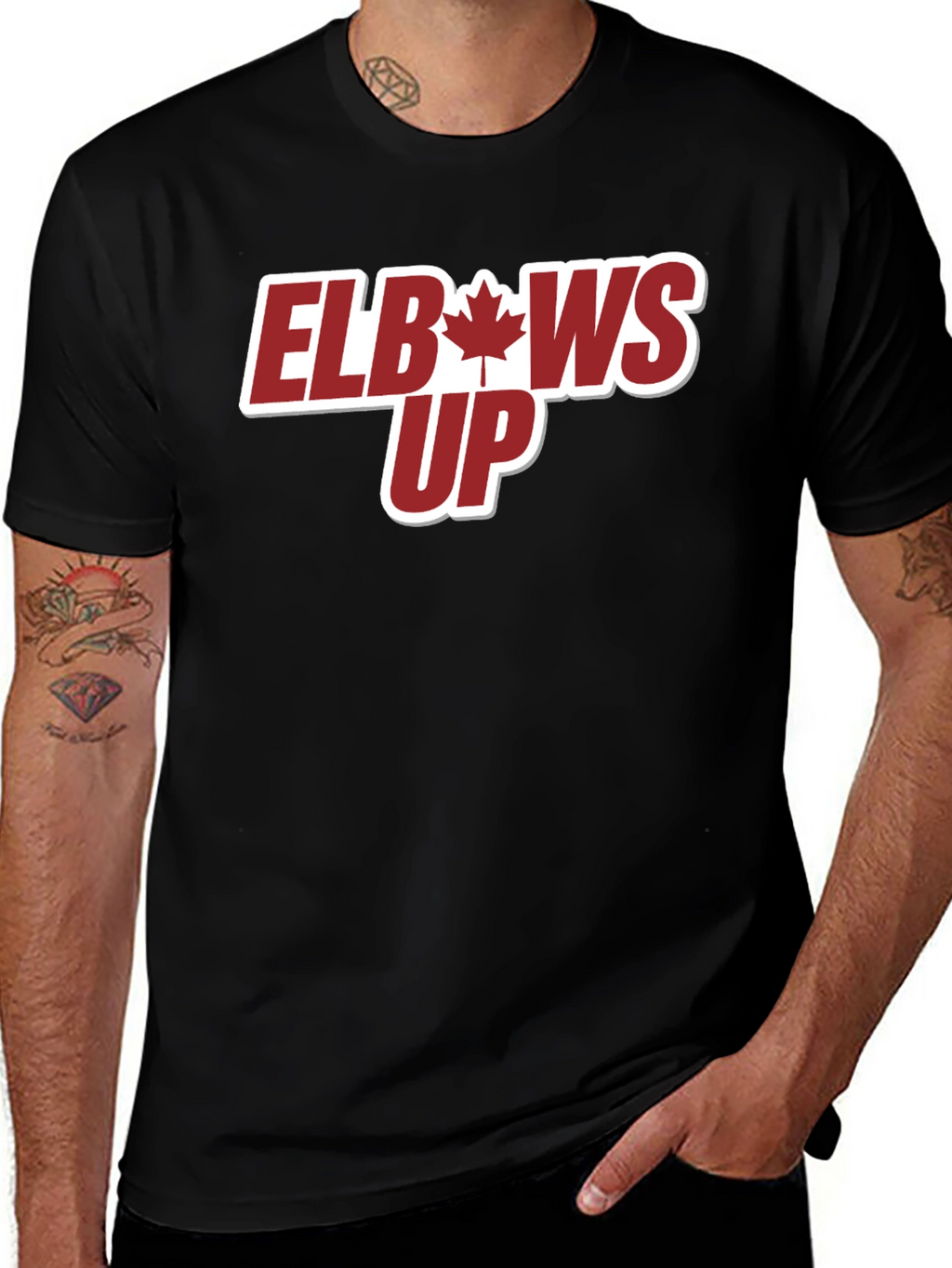Elbows Up T-Shirt - Maple Leaf Design