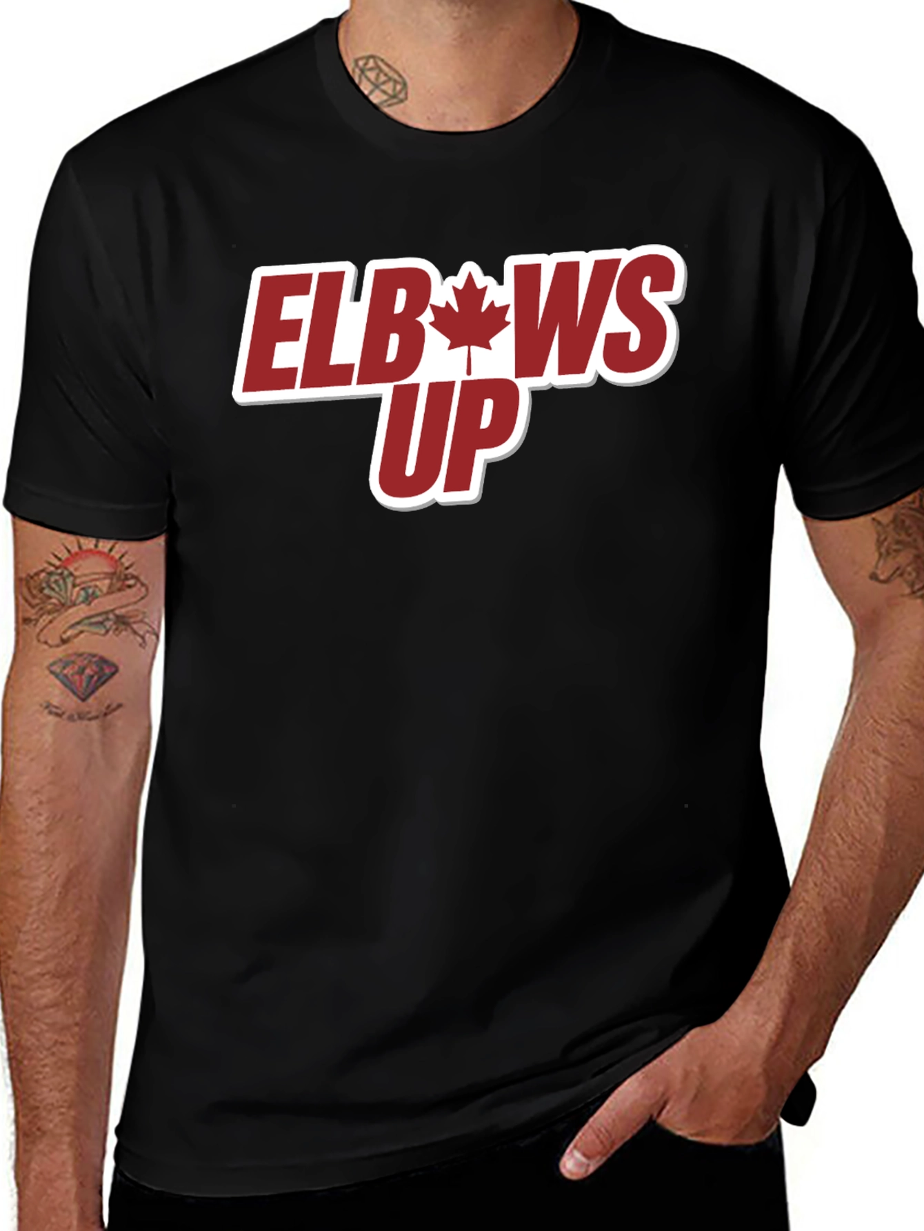 Elbows Up T-Shirt - Maple Leaf Design
