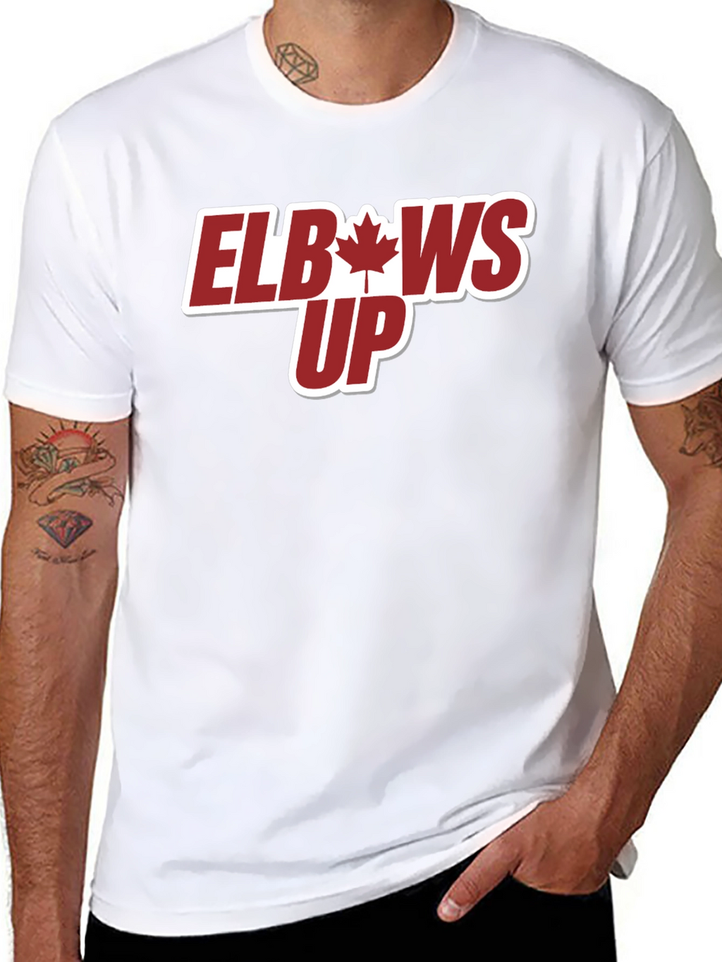 Elbows Up T-Shirt - Maple Leaf Design