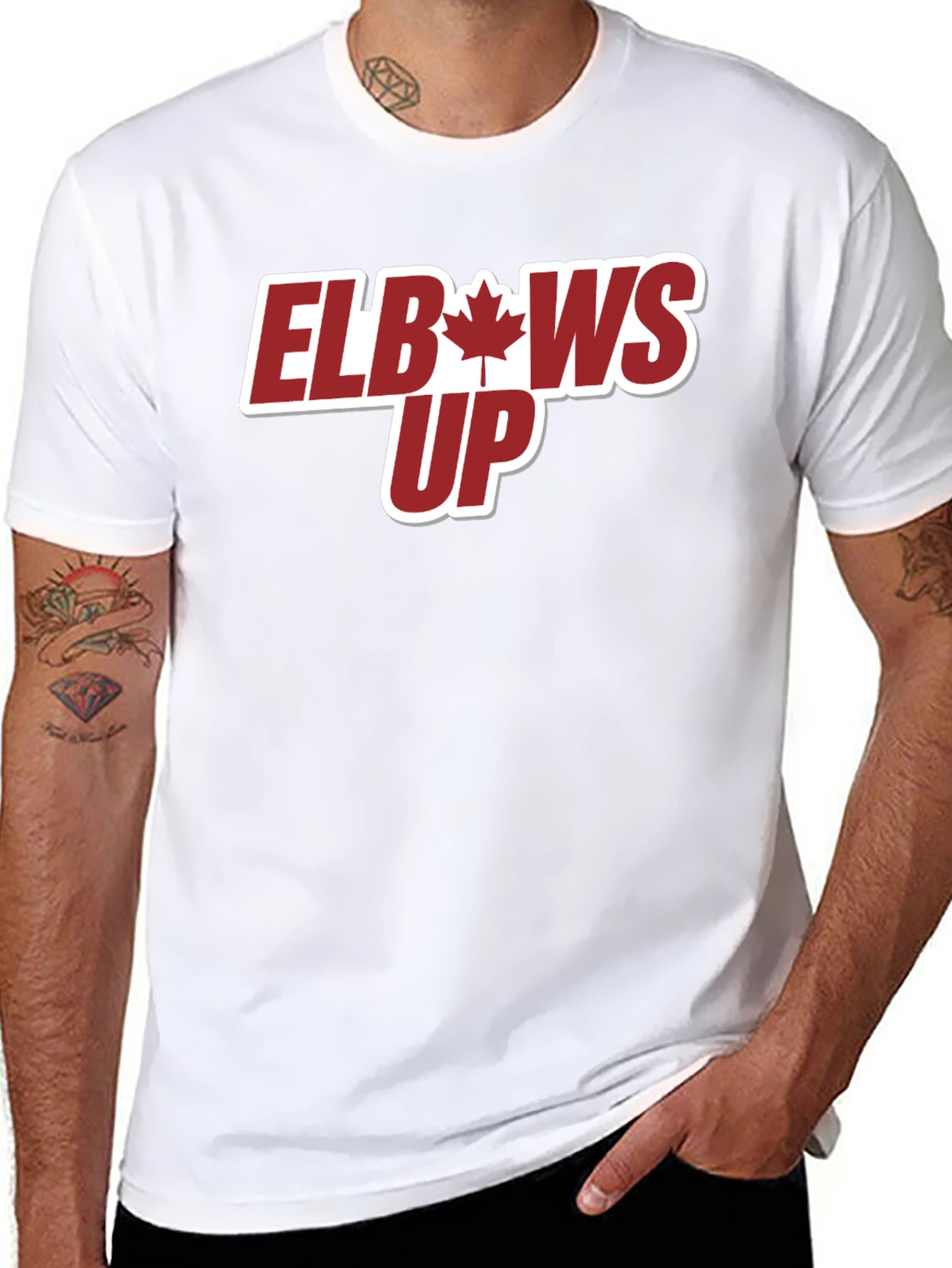 Elbows Up T-Shirt - Maple Leaf Design