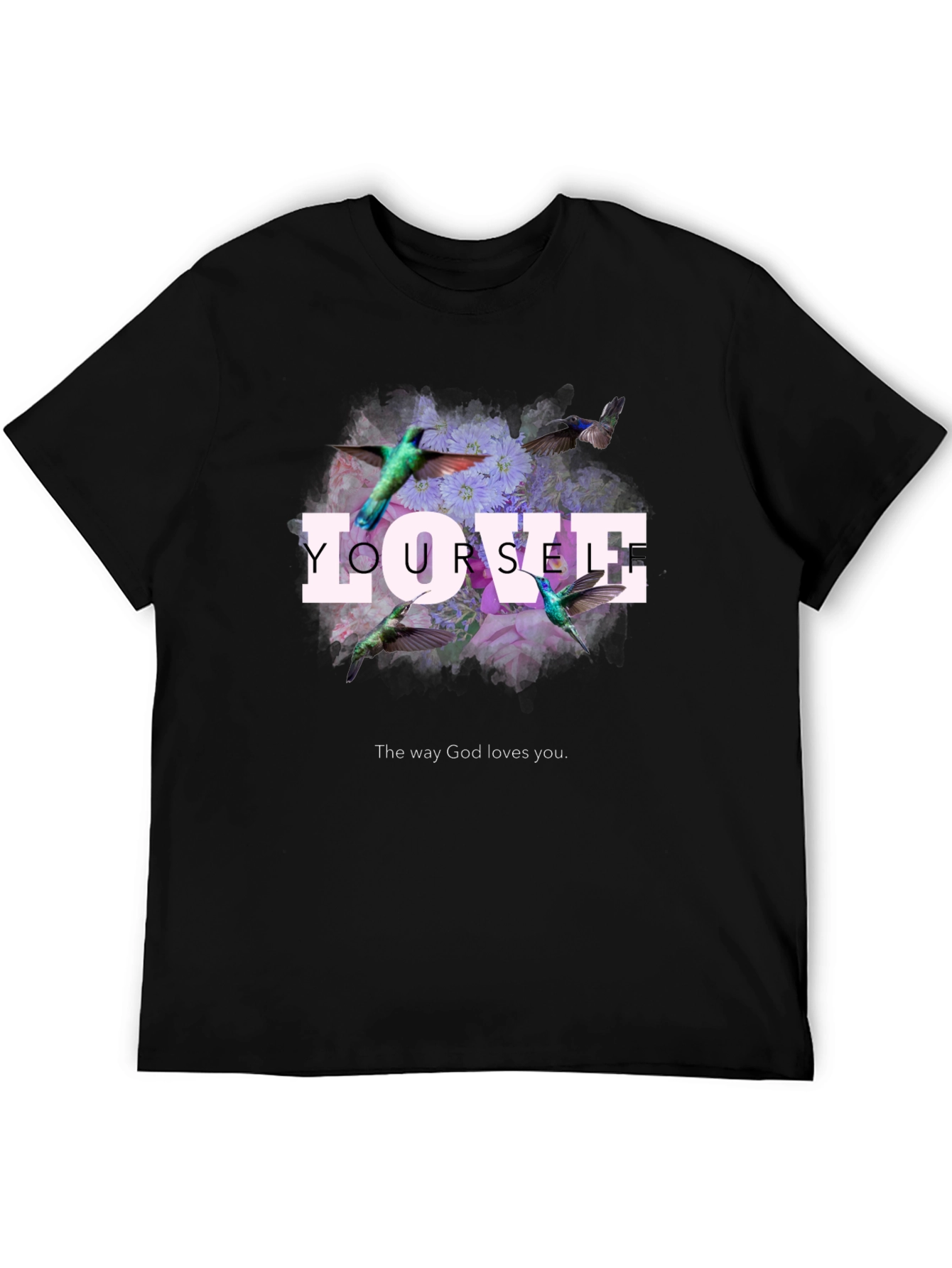 Love Yourself Floral Hummingbird Graphic T-Shirt