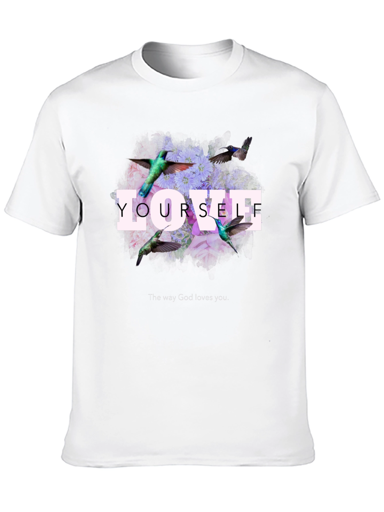 Love Yourself Floral Hummingbird Graphic T-Shirt