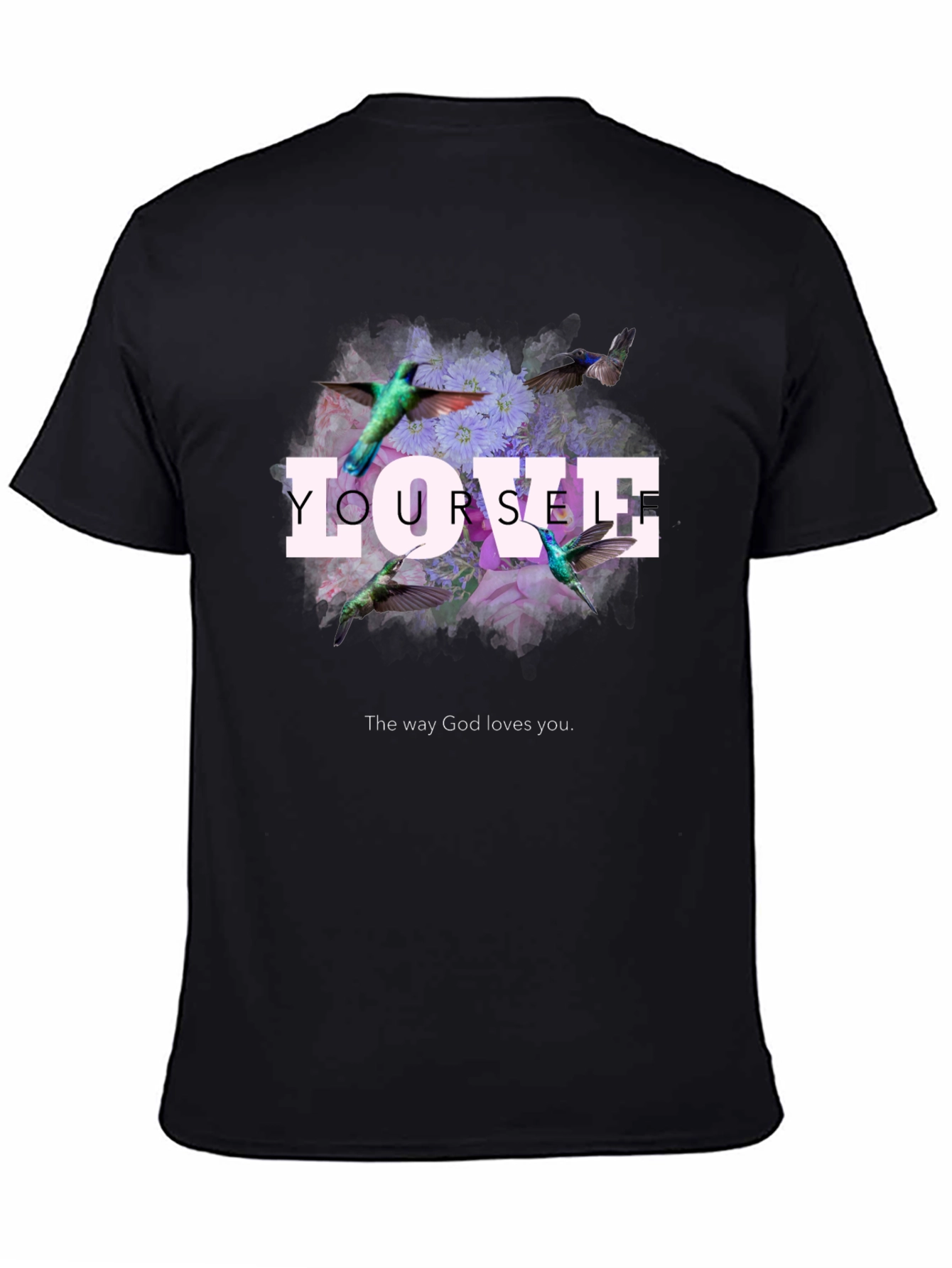 Love Yourself Floral Hummingbird Graphic T-Shirt