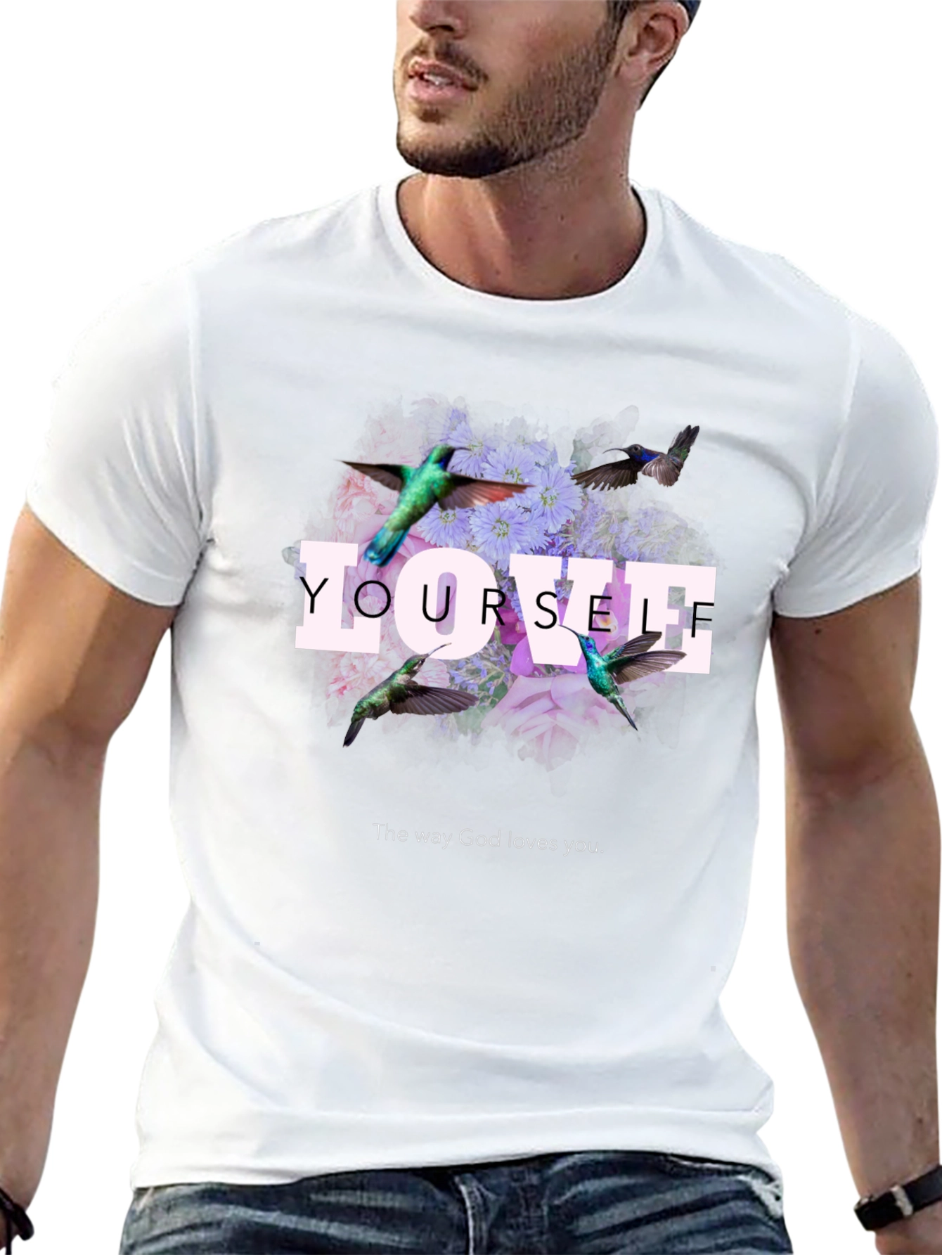 Love Yourself Floral Hummingbird Graphic T-Shirt