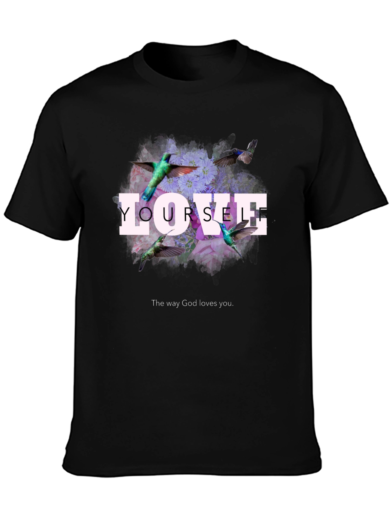 Love Yourself Floral Hummingbird Graphic T-Shirt