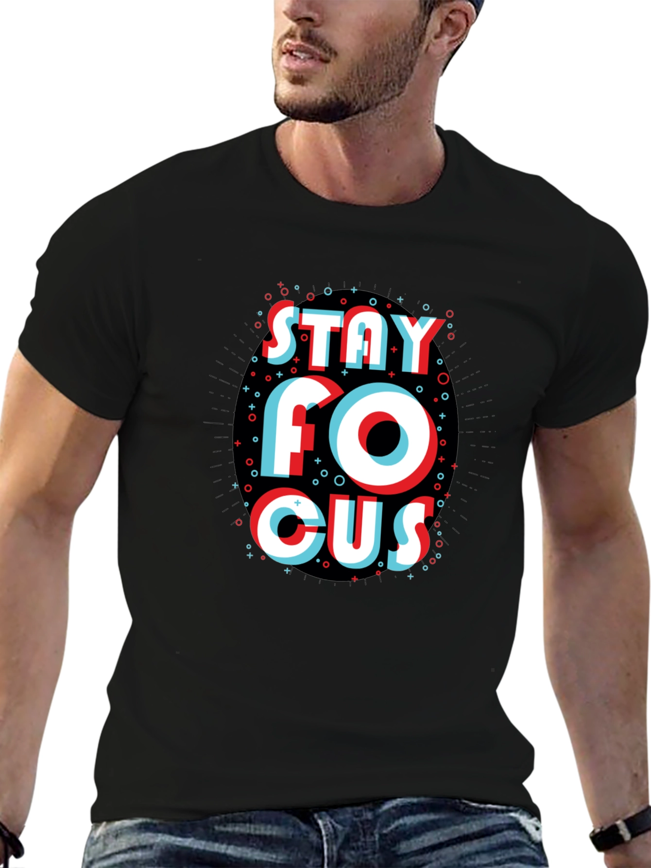 Stay Focus Graphic Black T-Shirt