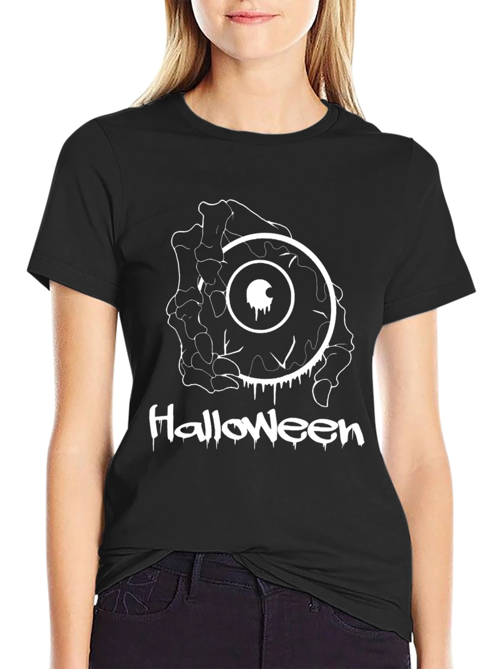 Halloween Eyeball Skeleton Hand Graphic T-Shirt