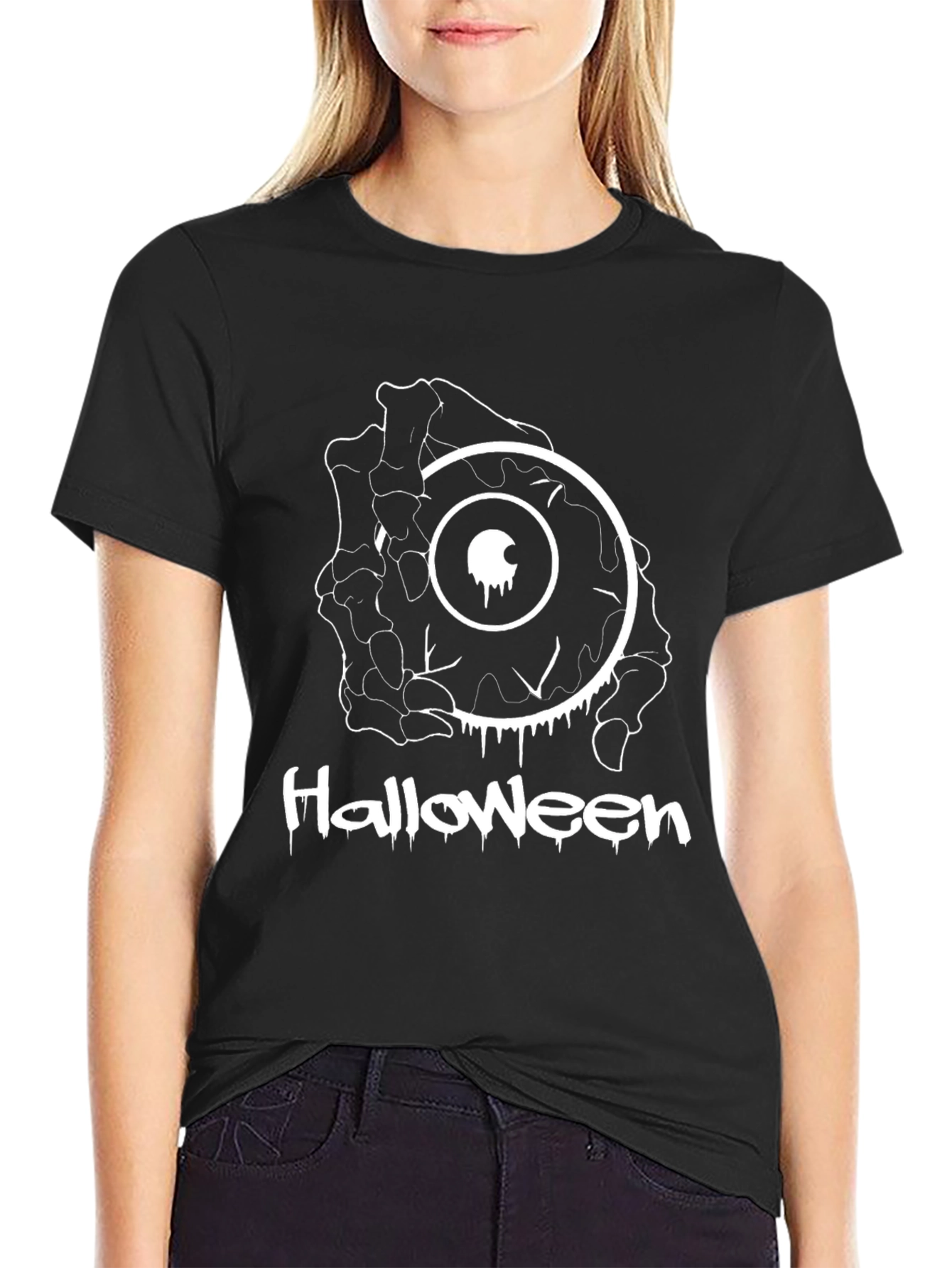Halloween Eyeball Skeleton Hand Graphic T-Shirt