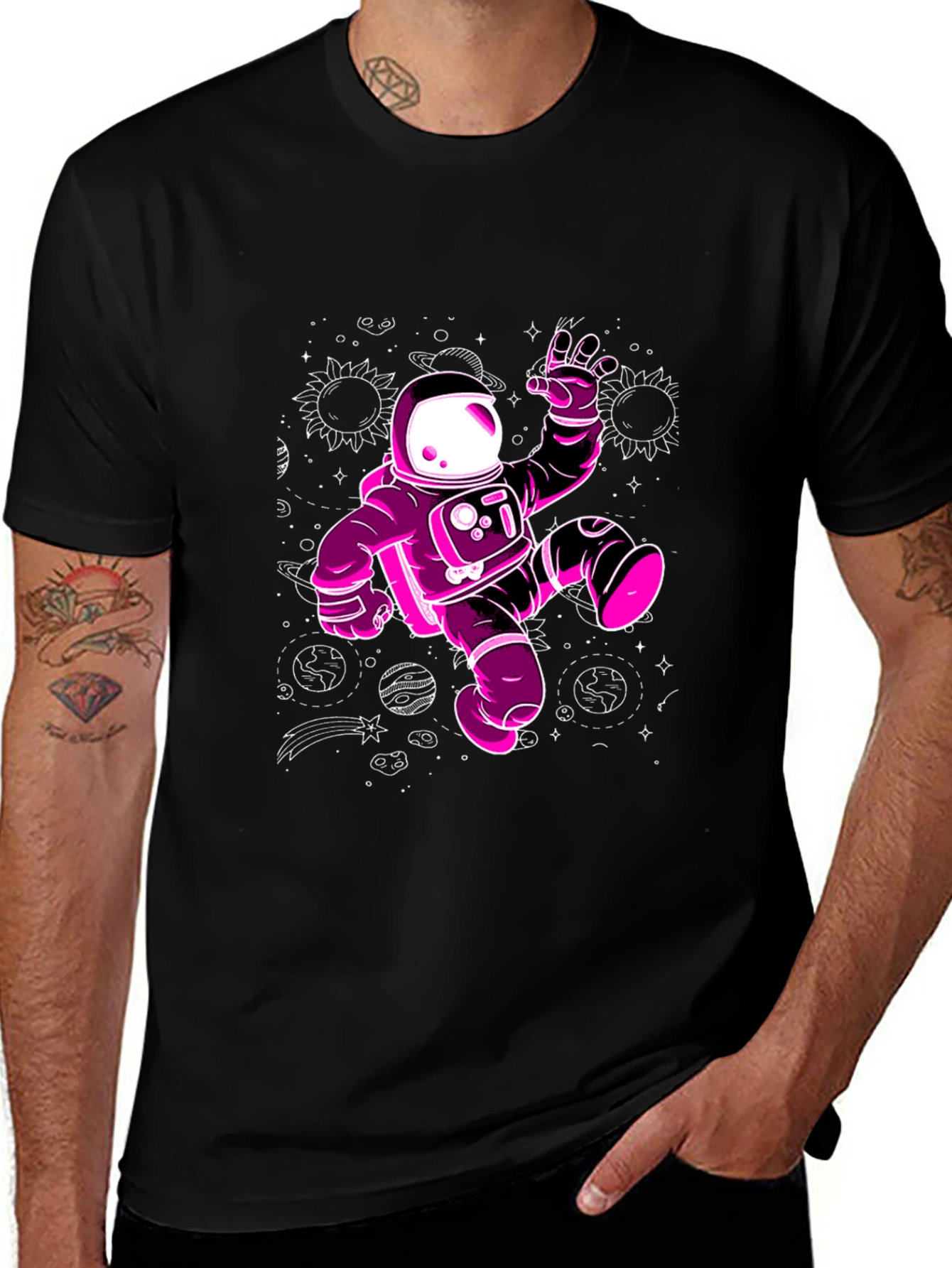 Cosmic Astronaut Graphic Tee - Black