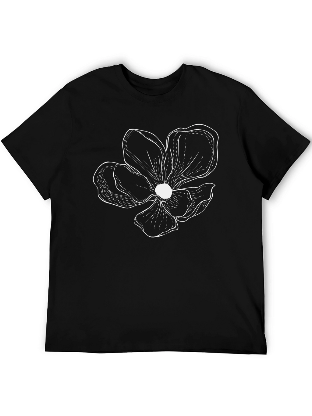 Black T-Shirt with Floral Line Art